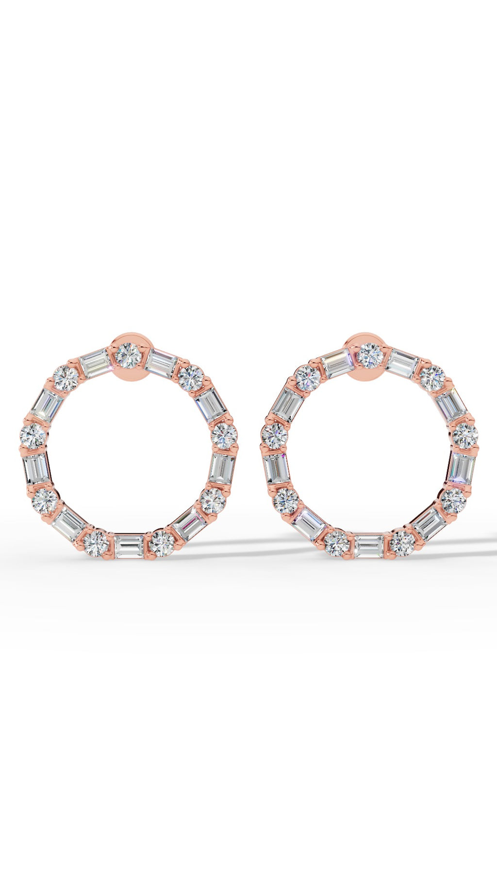 Hoop Earrings With Baguette & Round Cut 10K Rose Gold 1.5 CTW