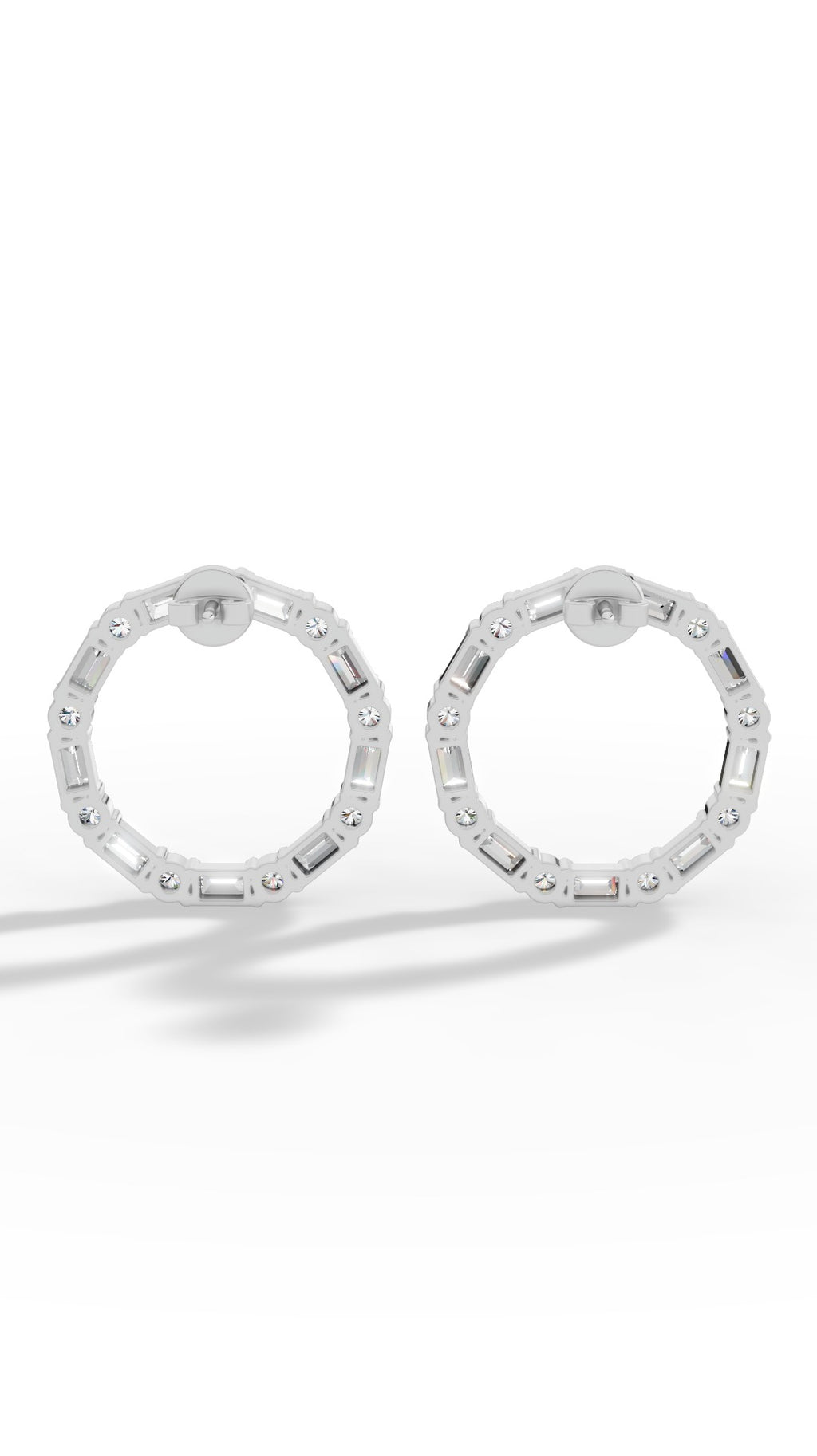 Hoop Earrings With Baguette & Round Cut 10K White Gold 1.5 CTW