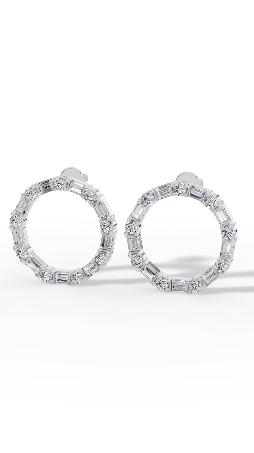 Hoop Earrings With Baguette & Round Cut 10K White Gold 1.5 CTW