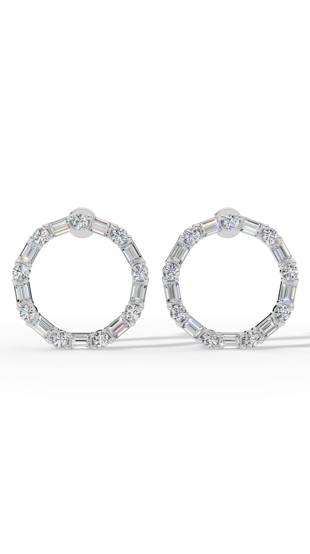 Hoop Earrings With Baguette & Round Cut 10K White Gold 1.5 CTW