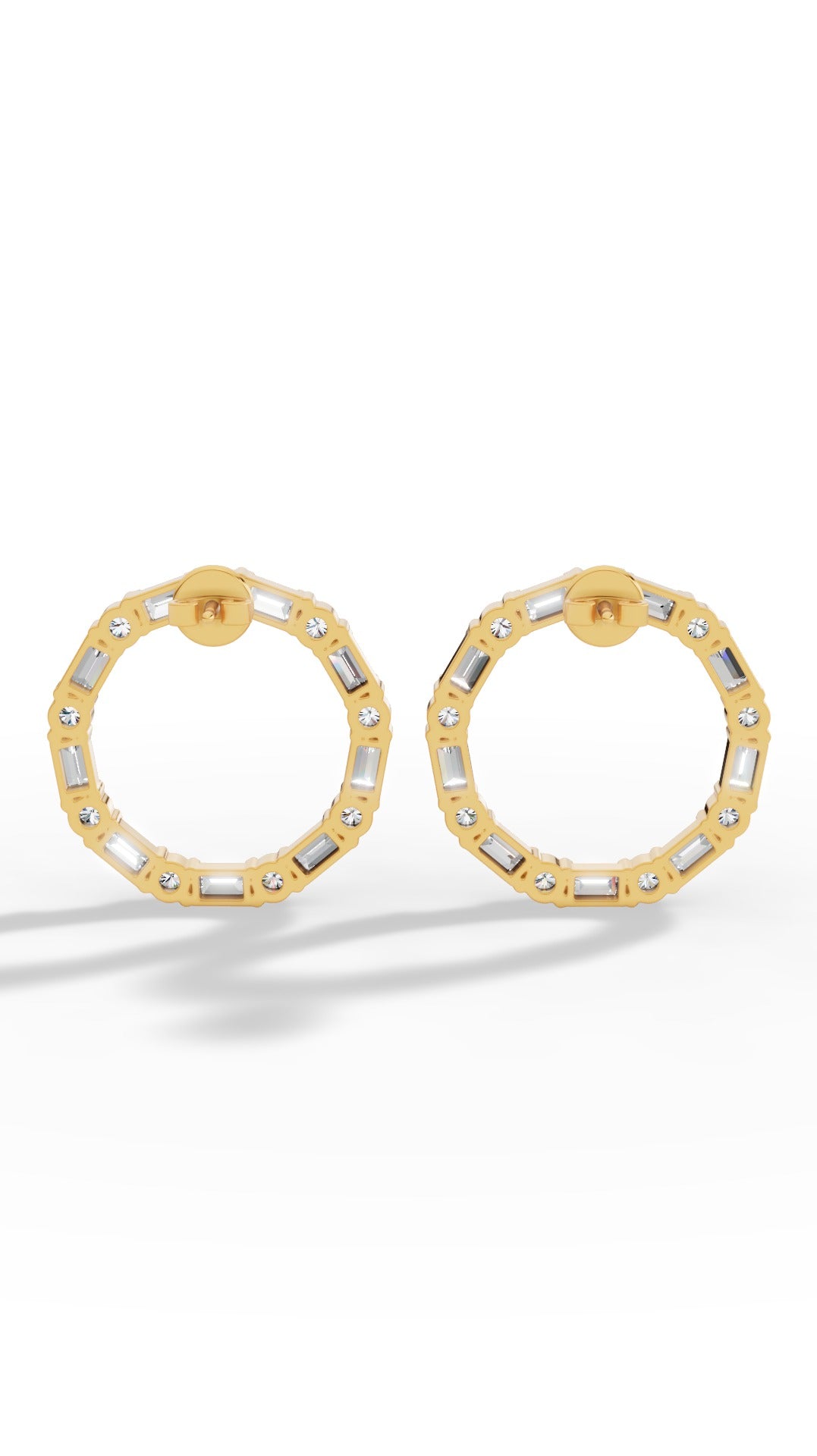 Hoop Earrings With Baguette & Round Cut 10K Yellow Gold 1.5 CTW