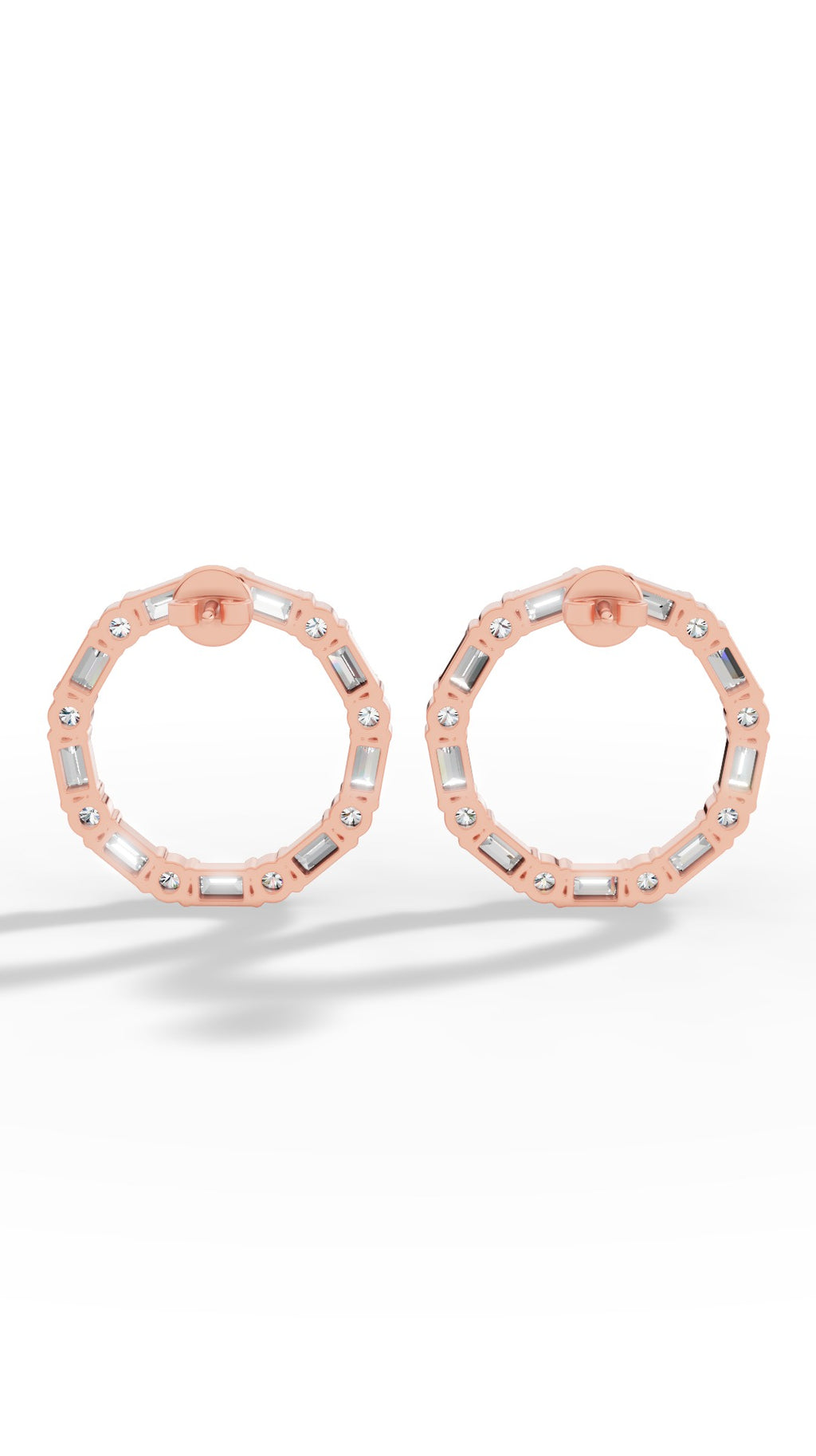 Hoop Earrings With Baguette & Round Cut 14K Rose Gold 1.5 CTW