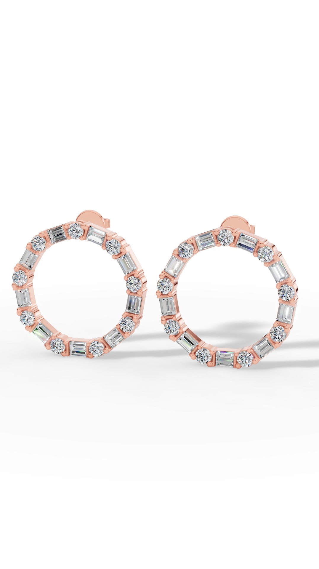 Hoop Earrings With Baguette & Round Cut 14K Rose Gold 1.5 CTW