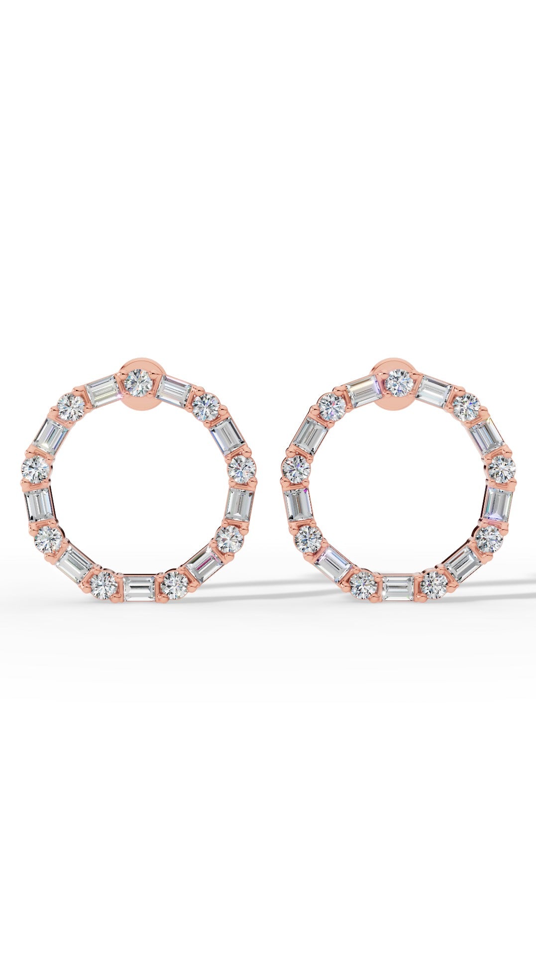 Hoop Earrings With Baguette & Round Cut 14K Rose Gold 1.5 CTW
