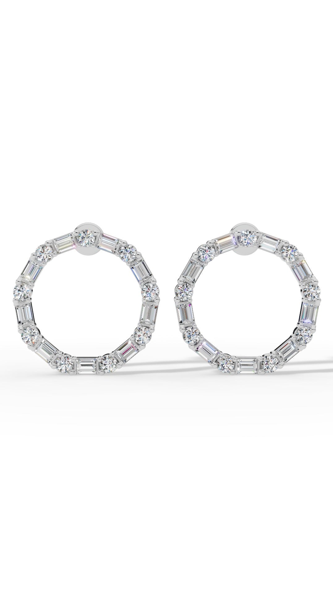 Hoop Earrings With Baguette & Round Cut 14K White Gold 1.5 CTW
