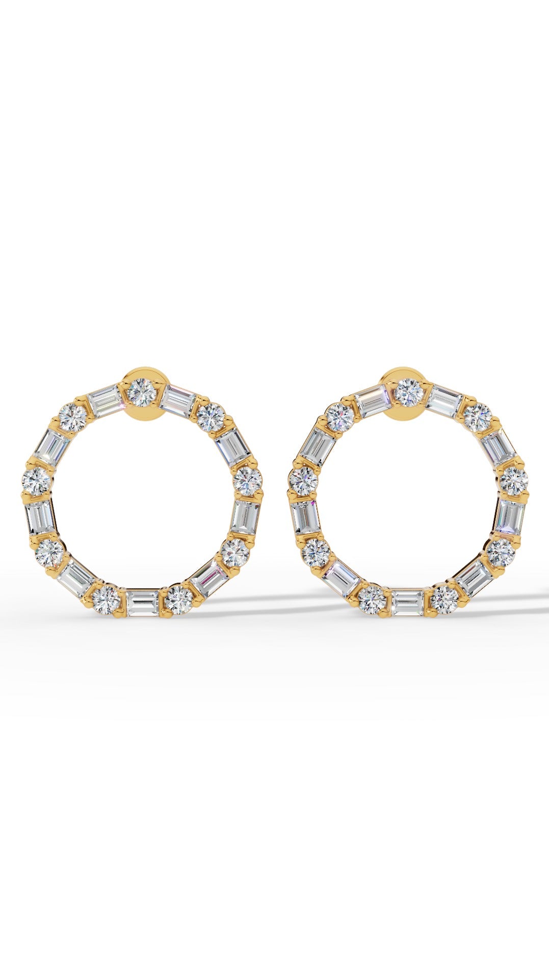 Hoop Earrings With Baguette & Round Cut 14K Yellow Gold 1.5 CTW