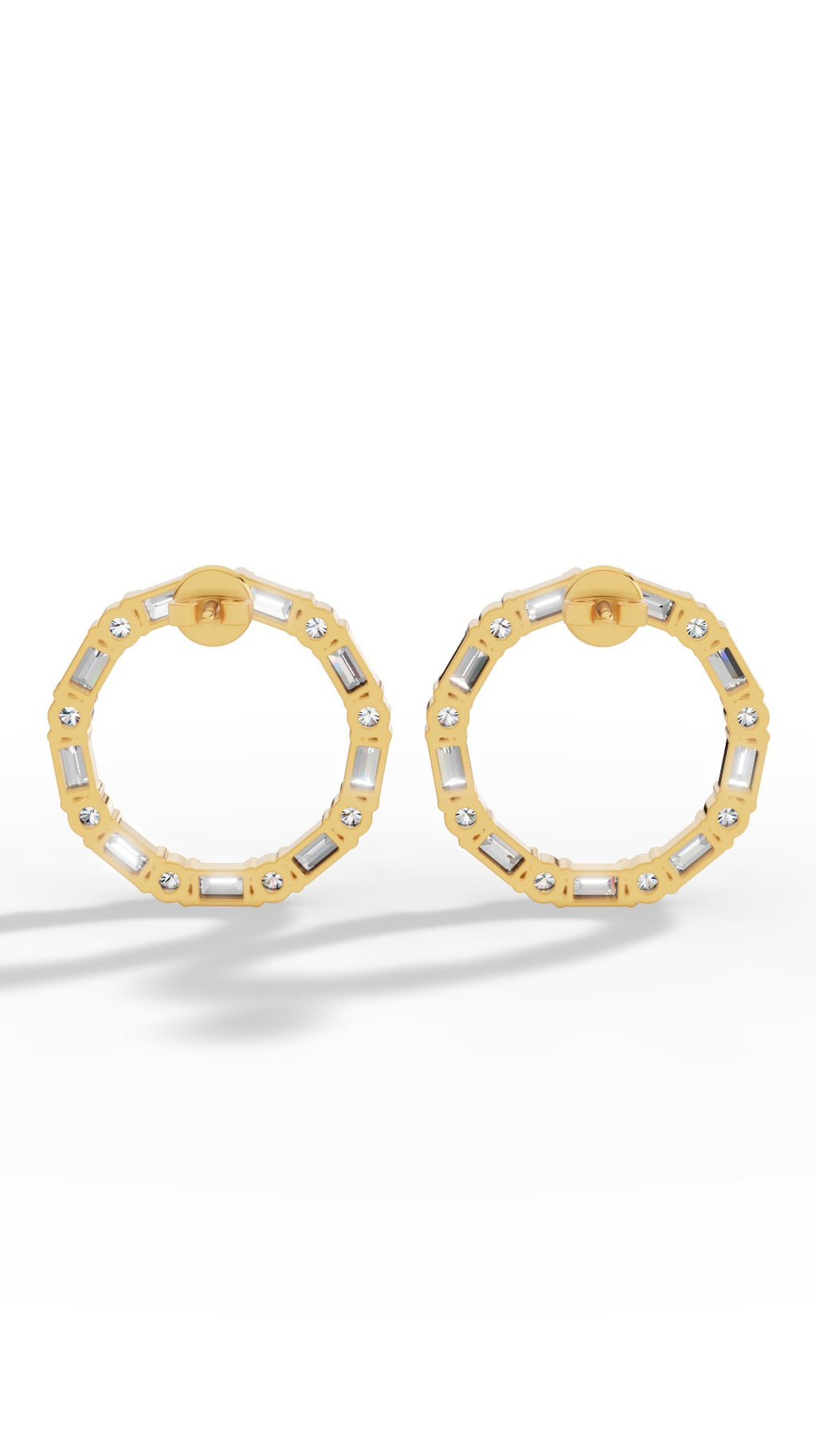Hoop Earrings With Baguette & Round Cut 18K Yellow Gold 1.5 CTW