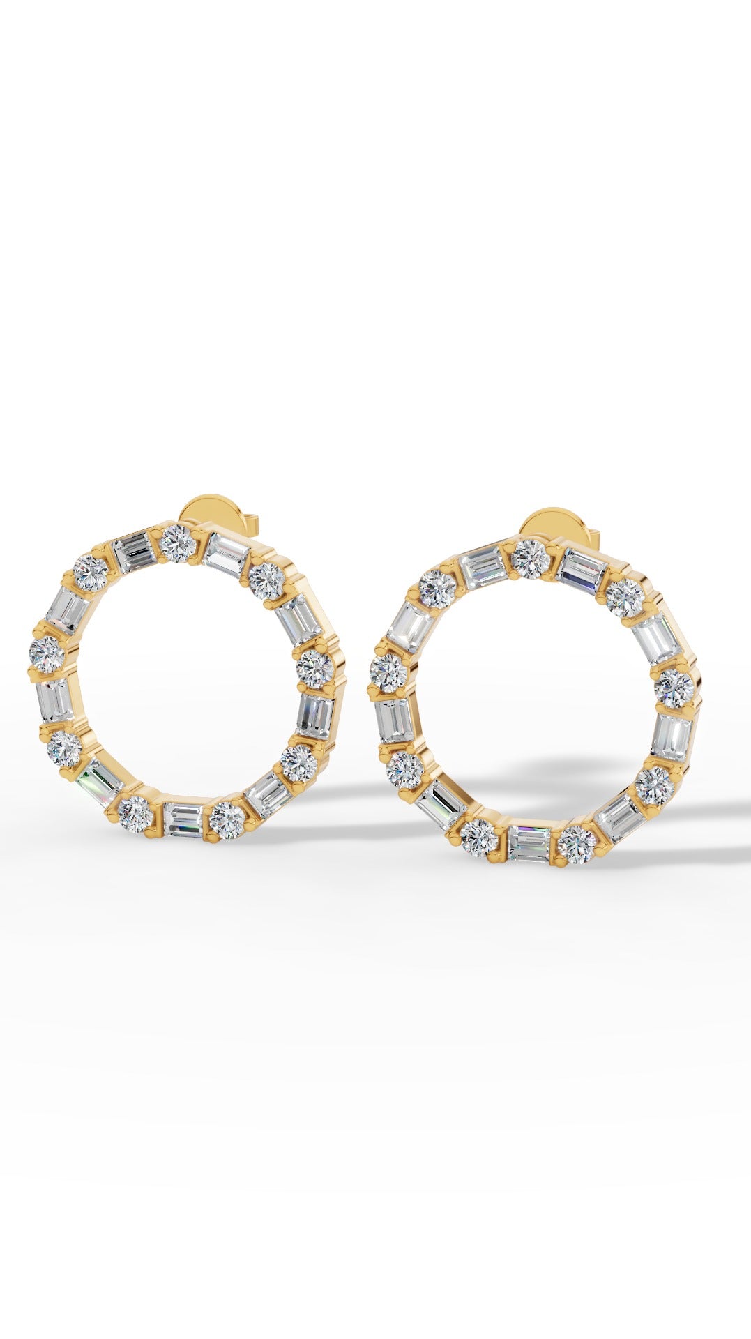 Hoop Earrings With Baguette & Round Cut 18K Yellow Gold 1.5 CTW