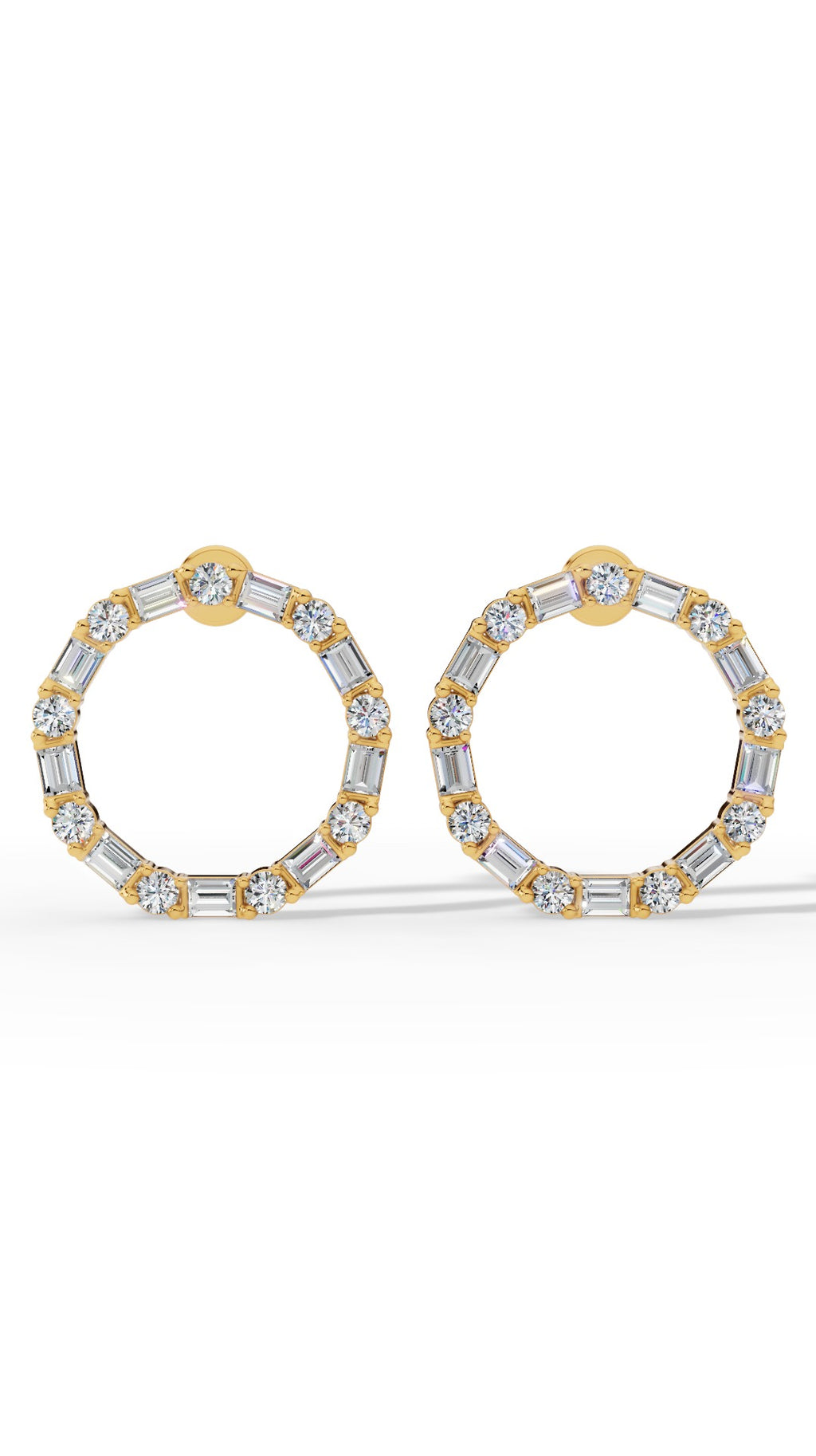 Hoop Earrings With Baguette & Round Cut 18K Yellow Gold 1.5 CTW
