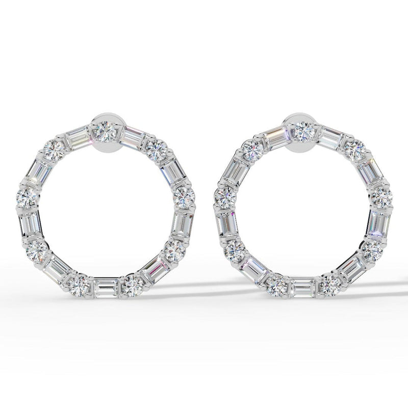 Hoop Earrings With Baguette & Round Cut Lab Grown Diamonds
