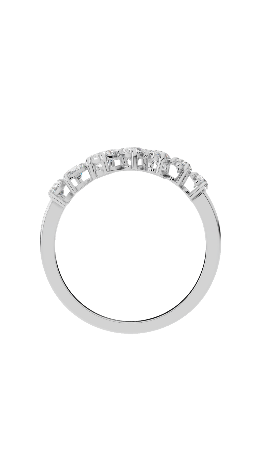 Band view of ivy bypass open wedding ring in sterling silver with pear cut lab grown diamonds