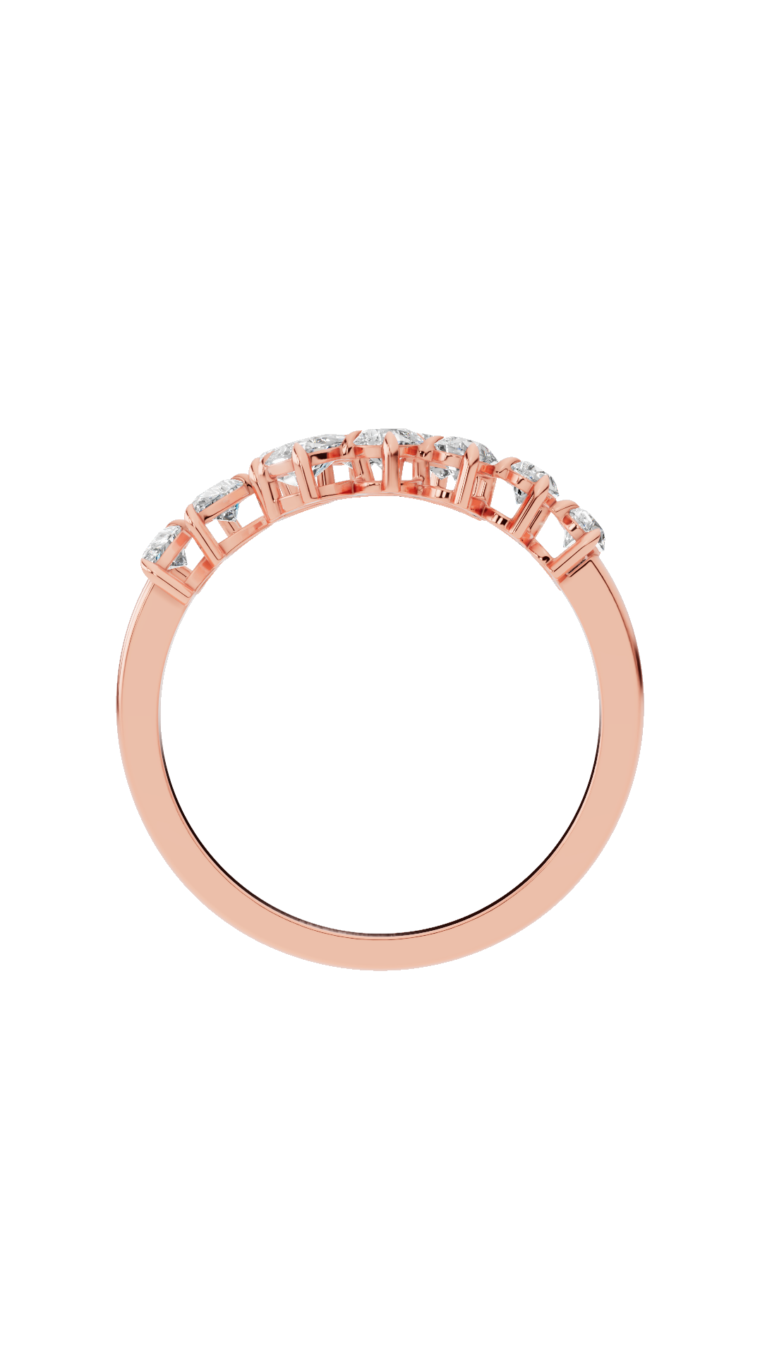 Band view of ivy bypass open wedding ring in 10K rose gold with pear cut lab grown diamonds