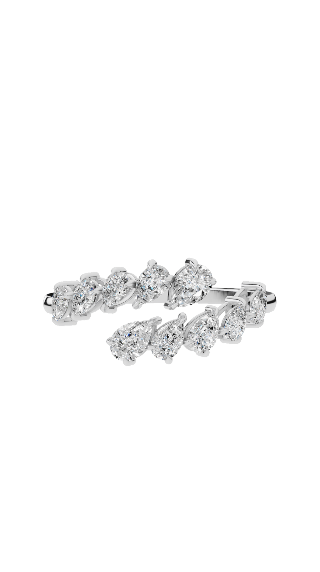 Ivy bypass open wedding ring with pear cut lab grown diamonds in 10K white gold 0.7 CTW