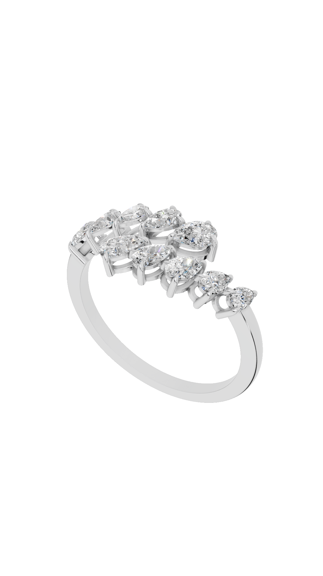 Top view of pear shaped lab grown diamond bypass ring in 14K white gold