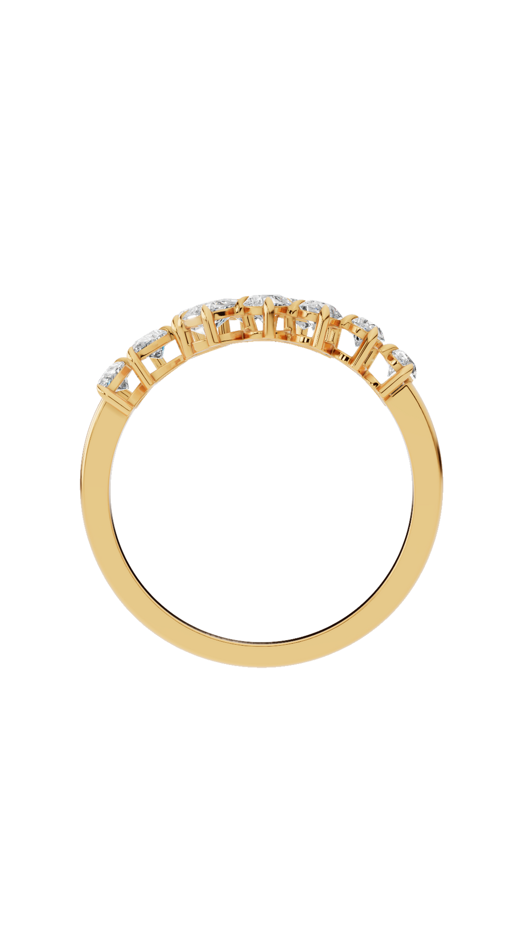 Band detail of ivy bypass open ring in 18K yellow gold with pear cut lab grown diamonds