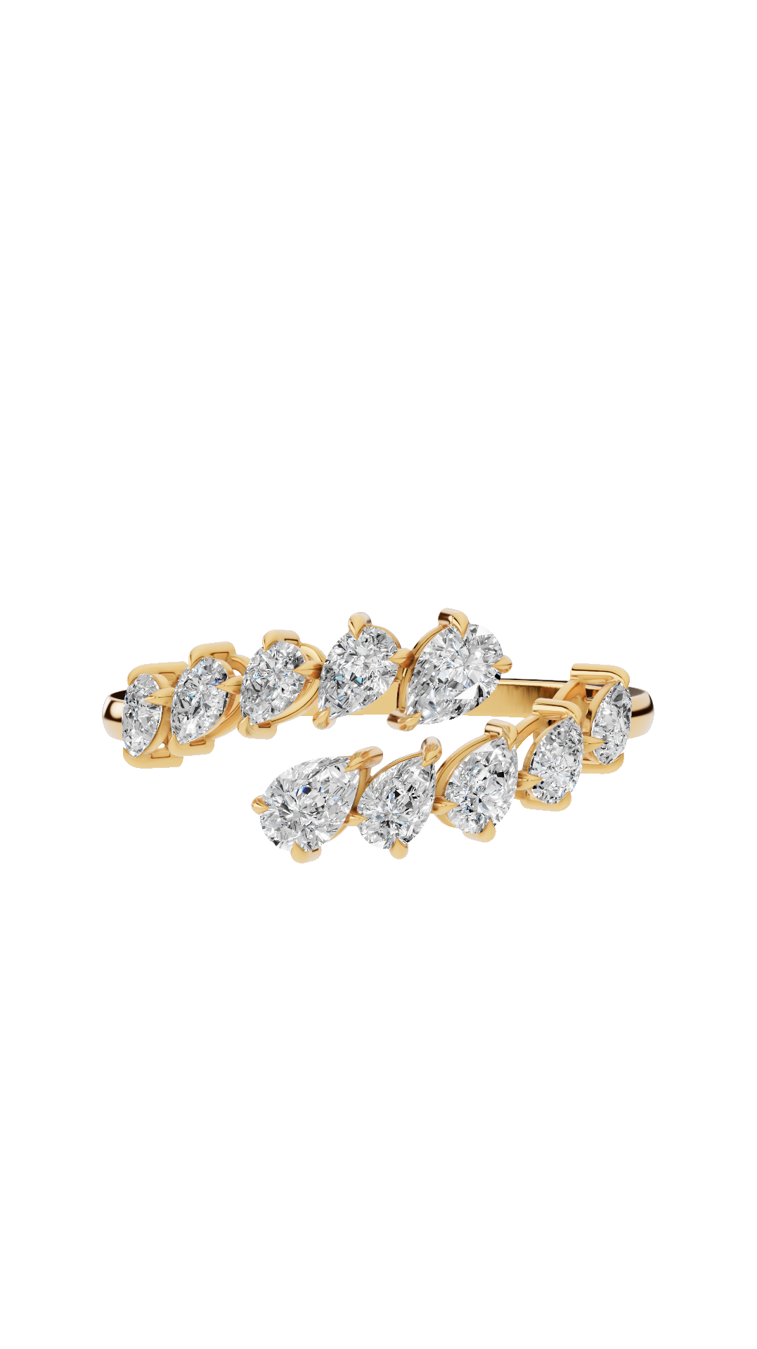 Open bypass wedding ring with pear cut lab grown diamonds in 18K yellow gold 0.7 CTW