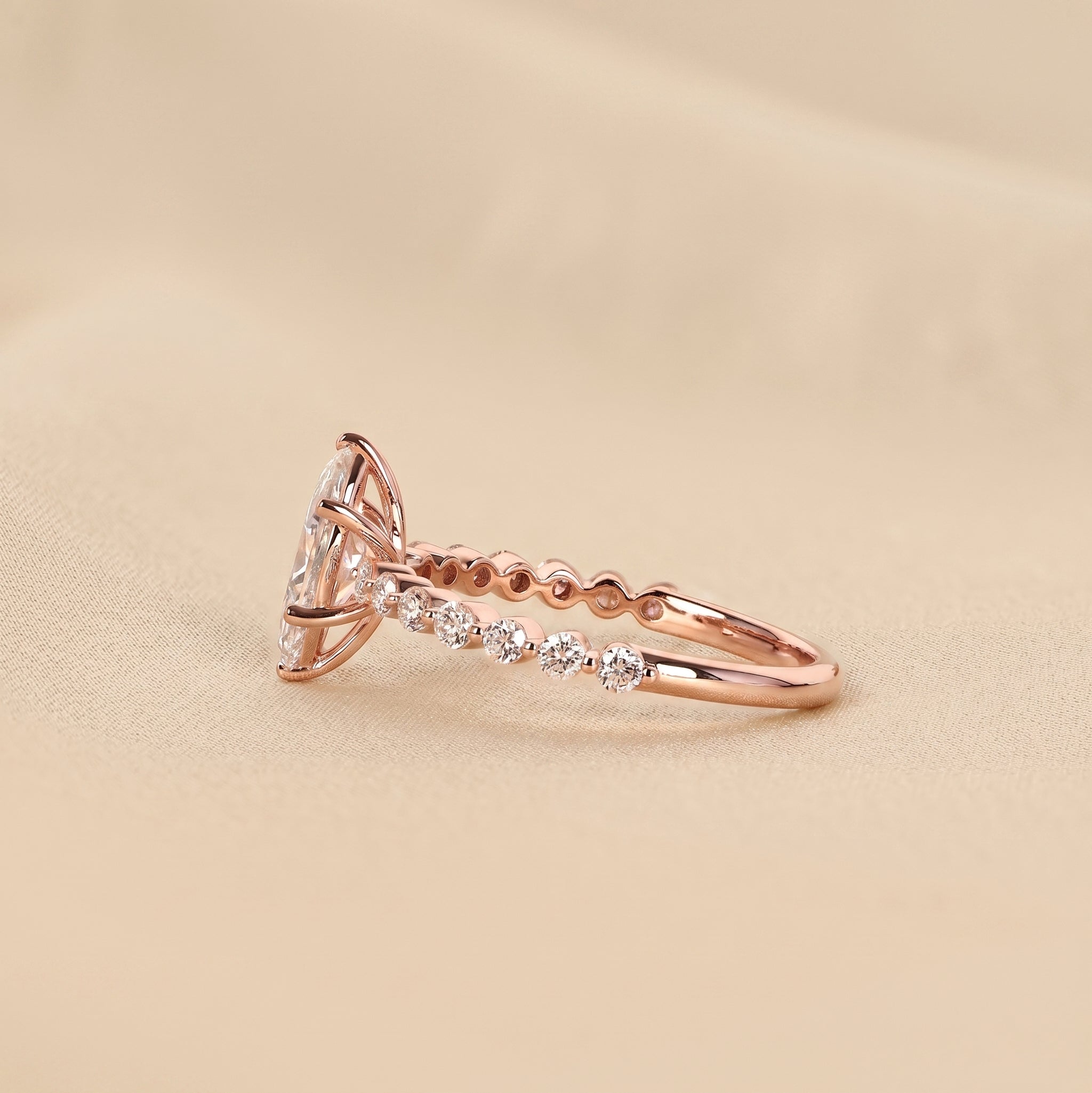 Marquise Cut Lab Grown Diamond Engagement Ring with Side Stones in 10K Rose Gold 1.20 CTW