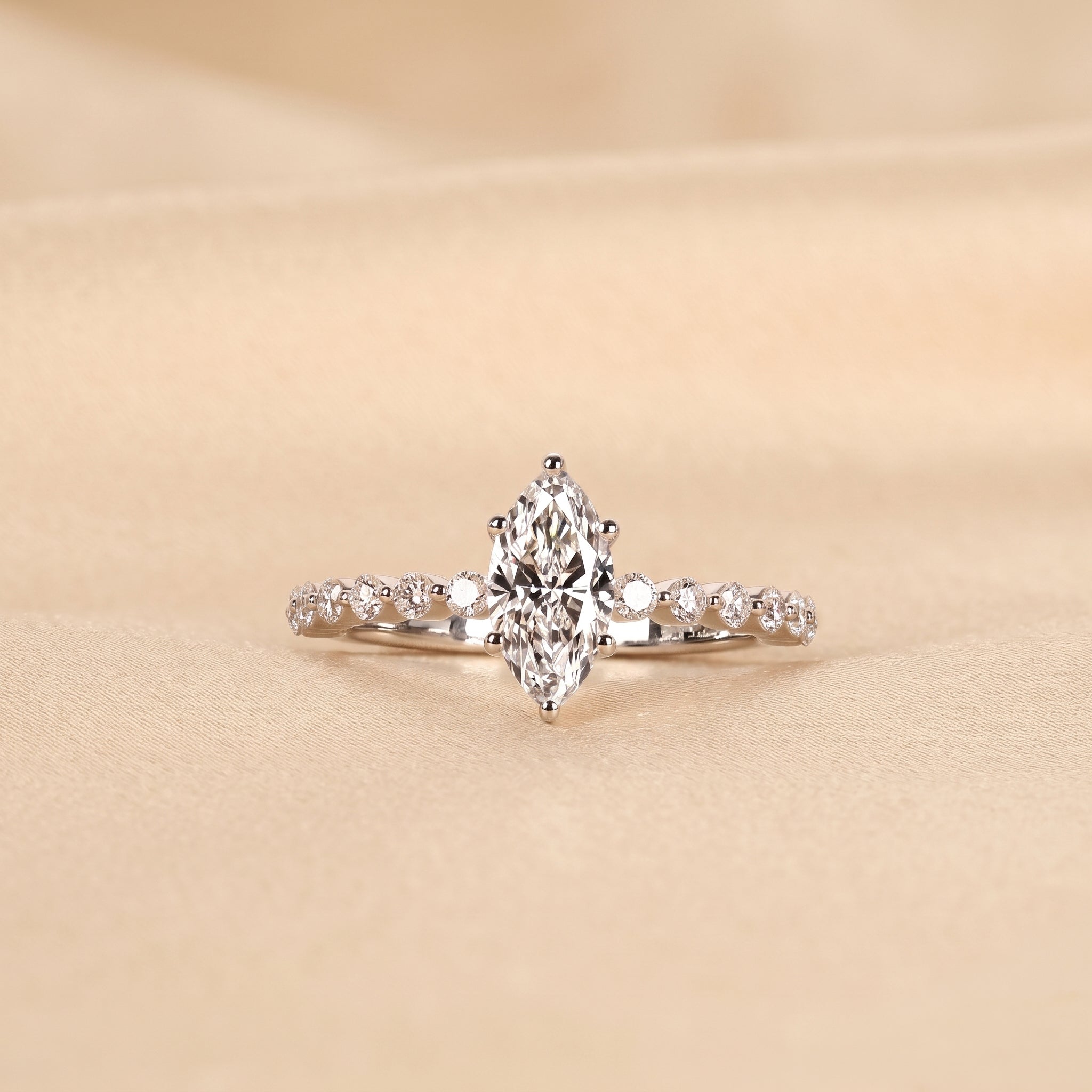 Marquise Cut Lab Grown Diamond Engagement Ring with Side Stones in 10K White Gold 1.20 CTW