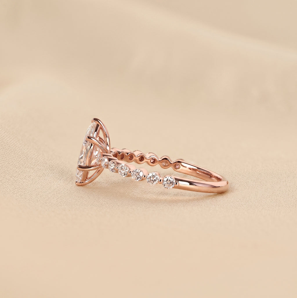 Marquise Cut Lab Grown Diamond Engagement Ring with Side Stones in 14K Rose Gold 1.20 CTW
