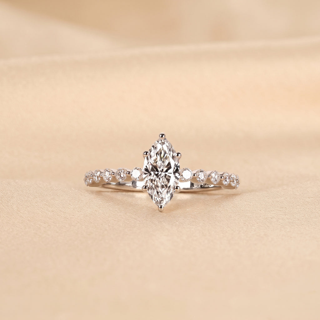 Marquise Cut Lab Grown Diamond Engagement Ring with Side Stones in 14K White Gold 1.20 CTW