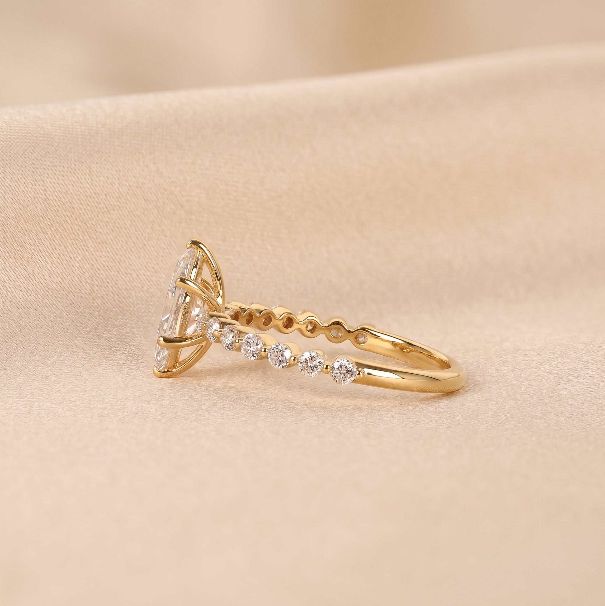 Marquise Cut Lab Grown Diamond Engagement Ring with Side Stones in 14K Yellow Gold 1.20 CTW