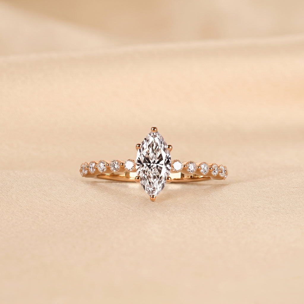 Marquise Cut Lab Grown Diamond Engagement Ring with Side Stones in 18K Rose Gold 1.20 CTW