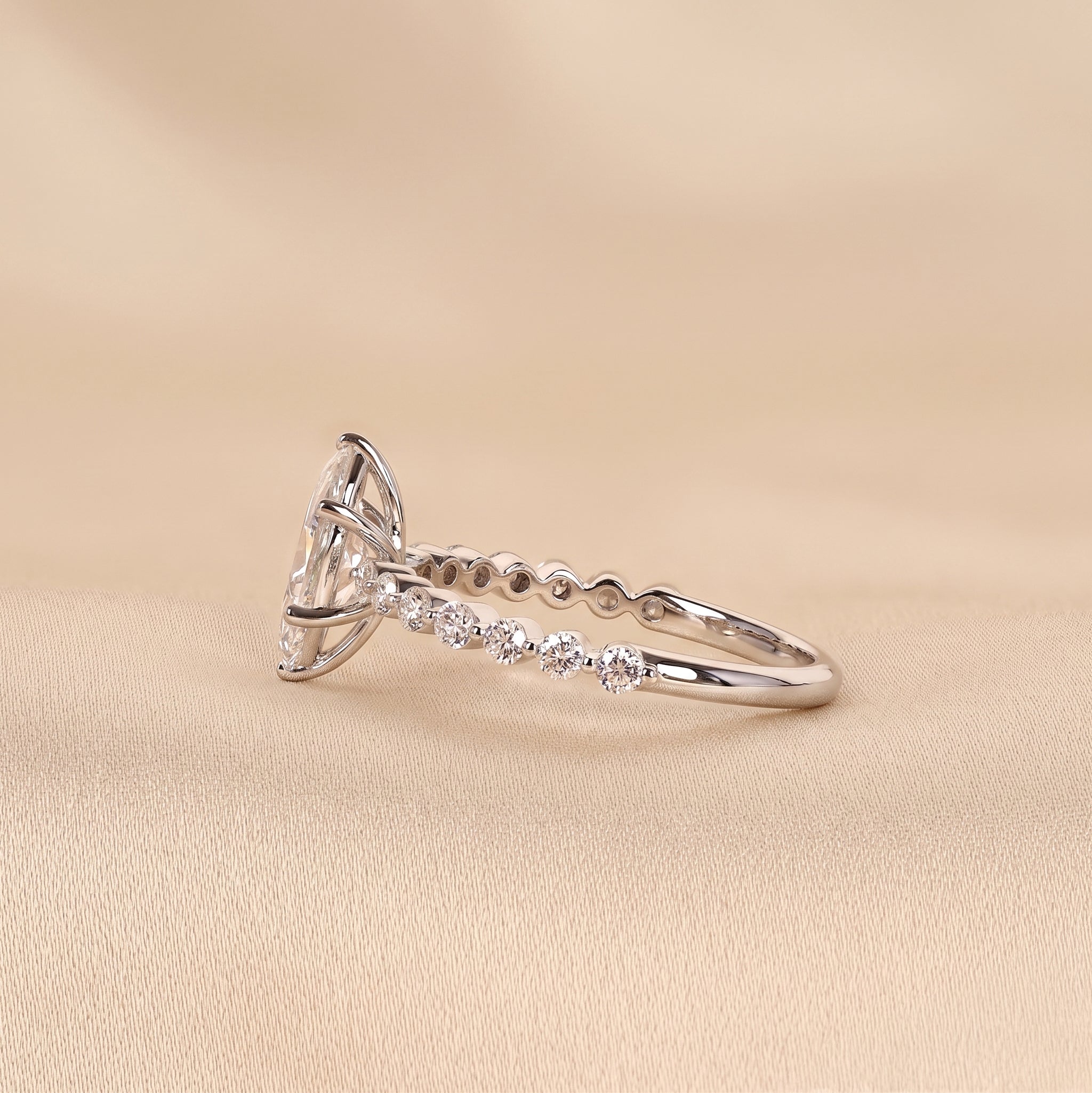 Marquise Cut Lab Grown Diamond Engagement Ring with Side Stones in 18K White Gold 1.20 CTW