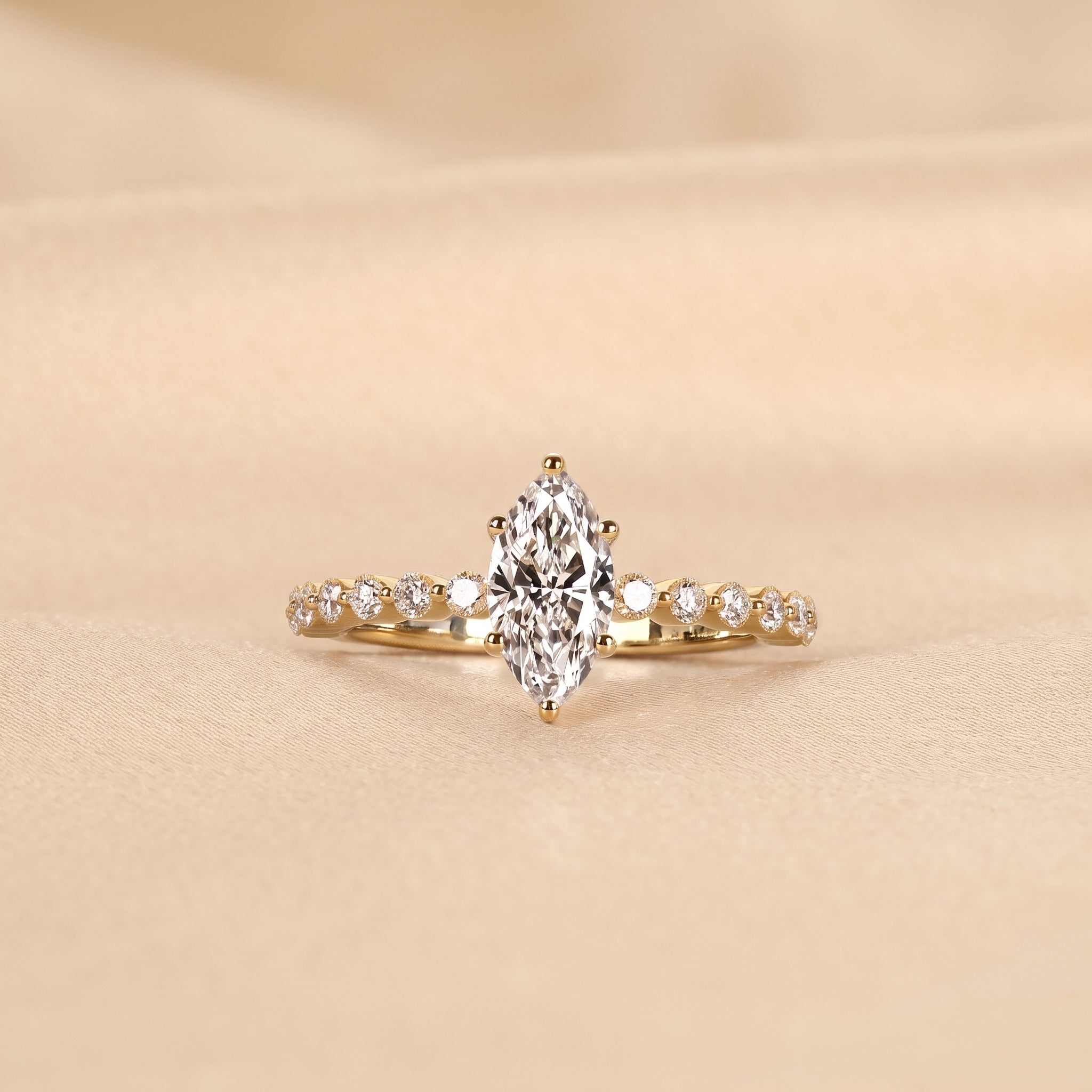 Marquise Cut Lab Grown Diamond Engagement Ring with Side Stones in 18K Yellow Gold 1.20 CTW