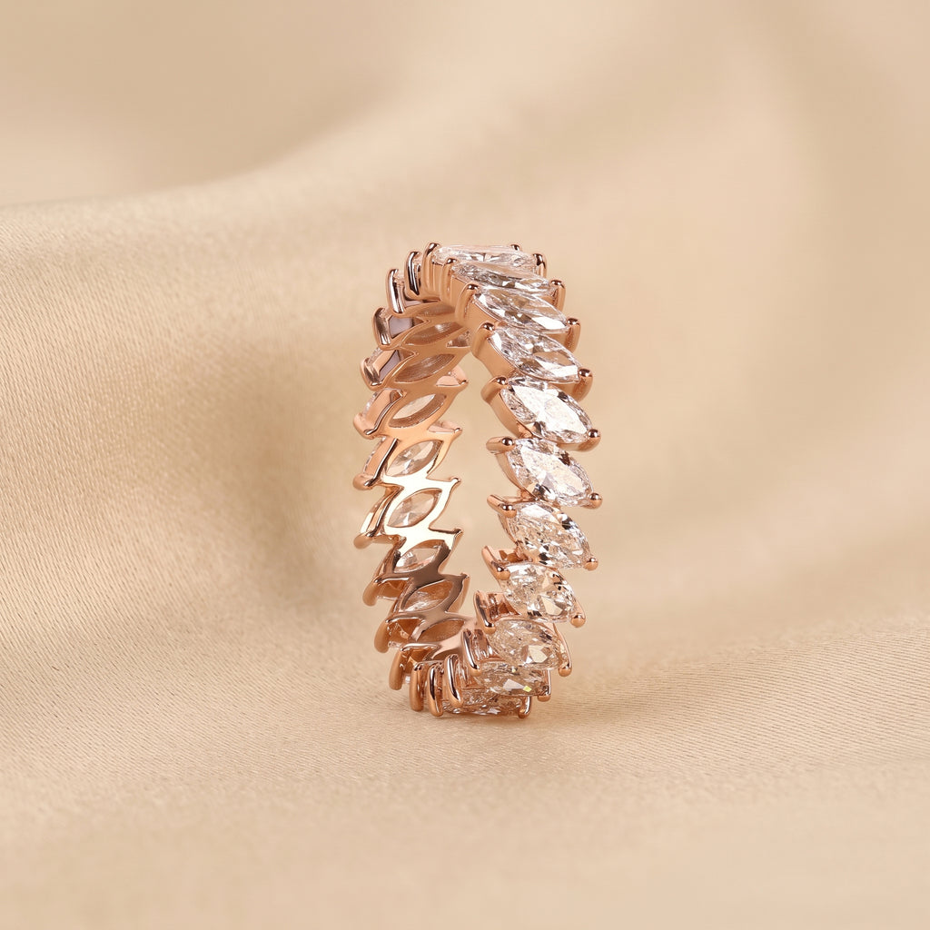 Marquise Cut Lab Grown Diamond Full Eternity Ring in 10K Rose Gold 2.50 CTW
