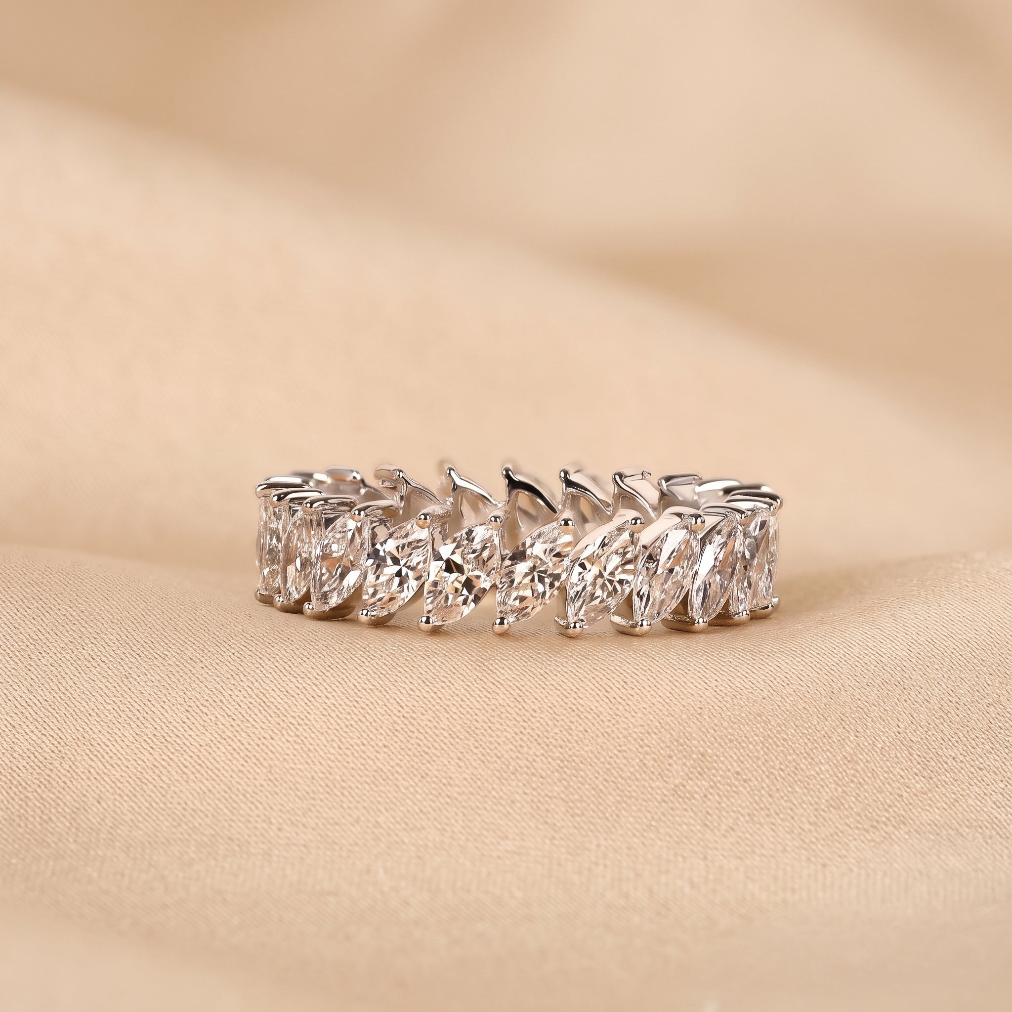 Marquise Cut Lab Grown Diamond Full Eternity Ring in 10K White Gold 2.50 CTW
