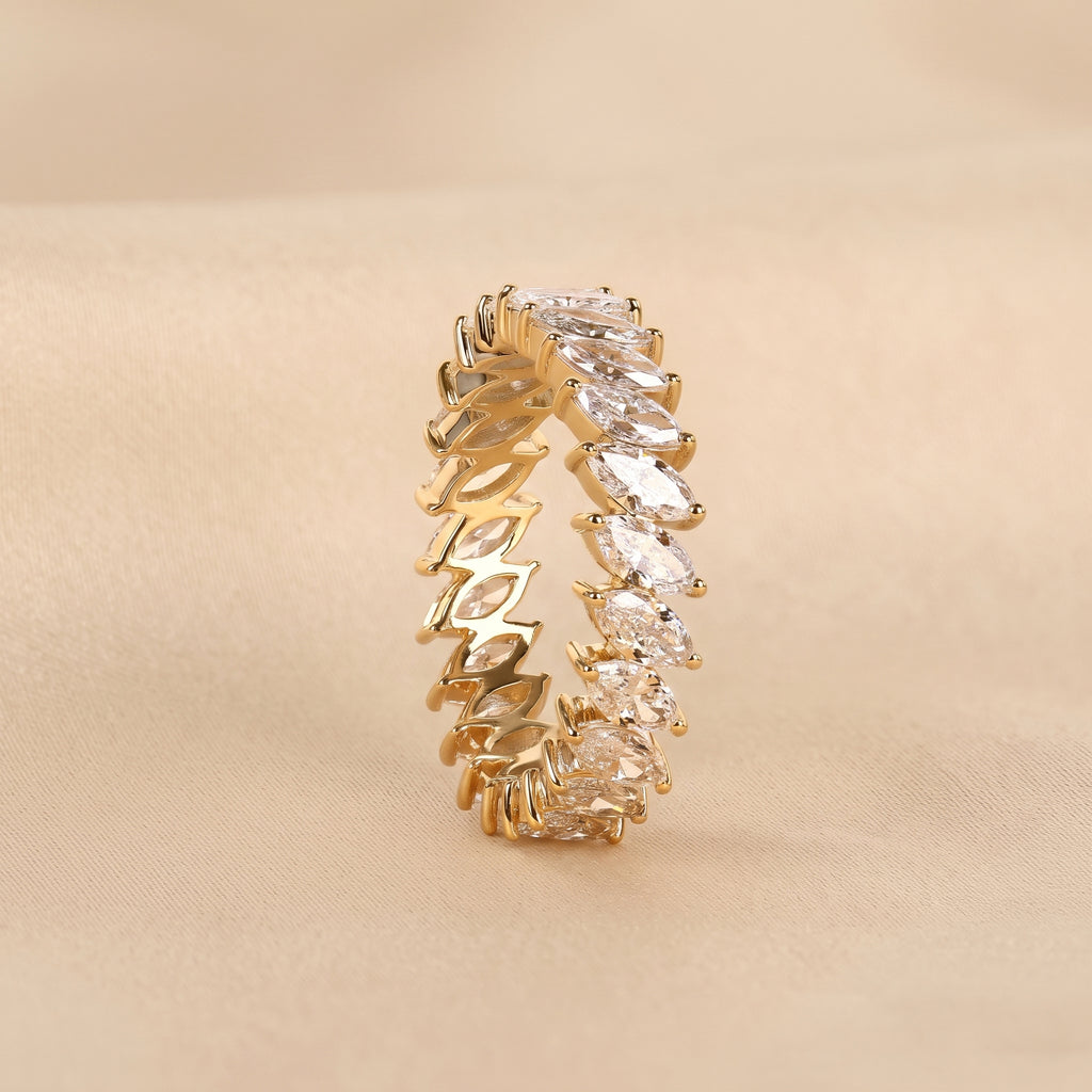 Marquise Cut Lab Grown Diamond Full Eternity Ring in 10K Yellow Gold 2.50 CTW