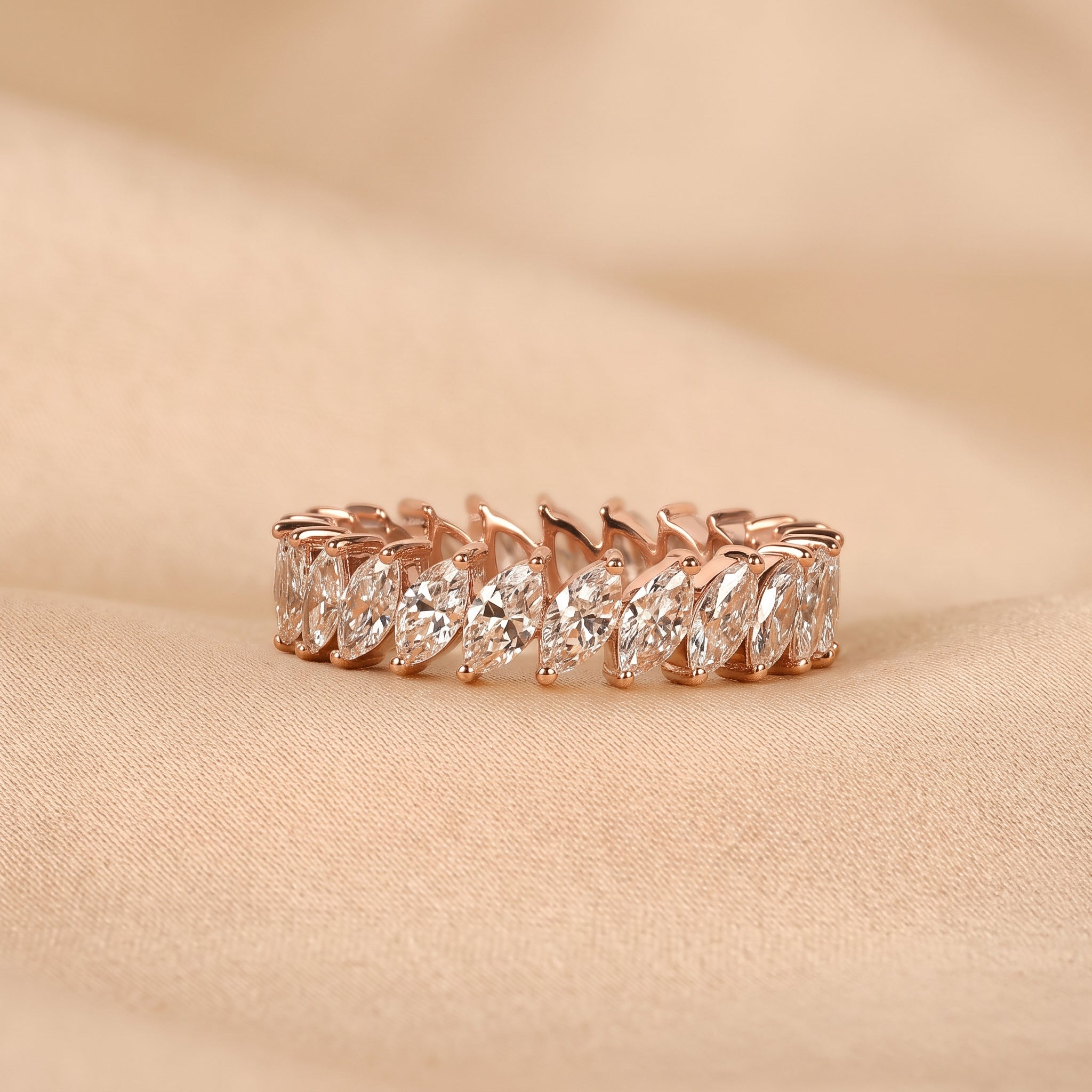 Marquise Cut Lab Grown Diamond Full Eternity Ring in 14K Rose Gold 2.50 CTW