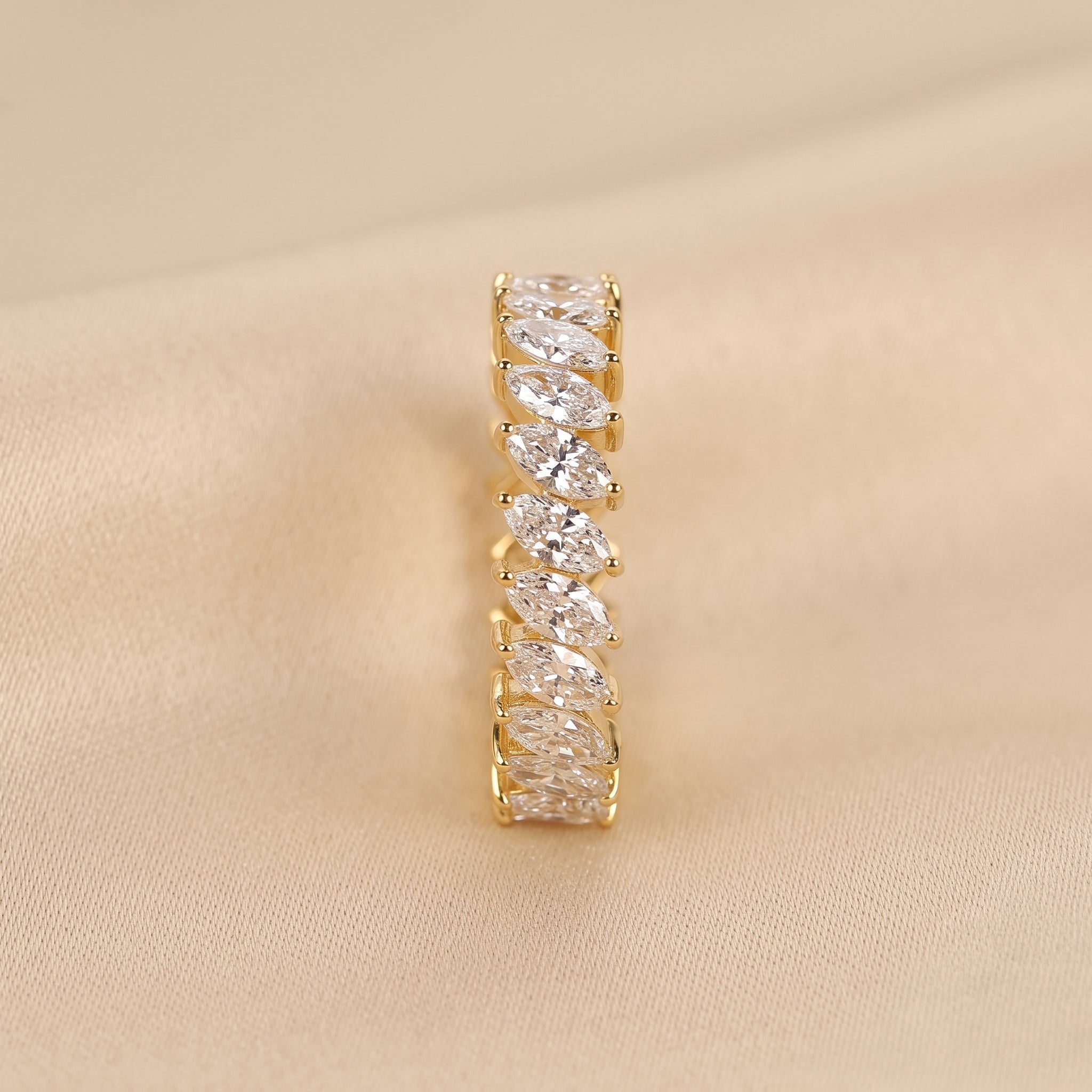 Marquise Cut Lab Grown Diamond Full Eternity Ring in 14K Yellow Gold 2.50 CTW
