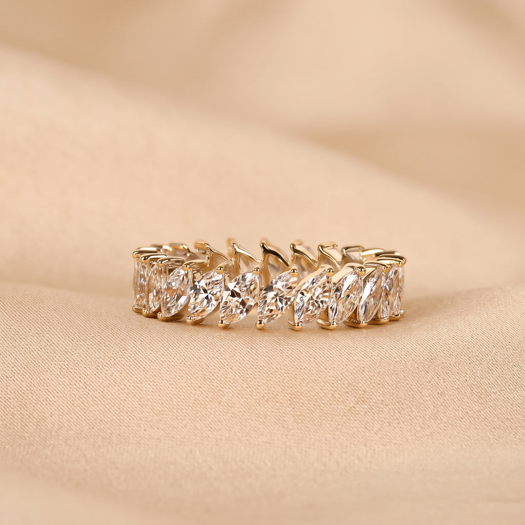Marquise Cut Lab Grown Diamond Full Eternity Ring in 14K Yellow Gold 2.50 CTW
