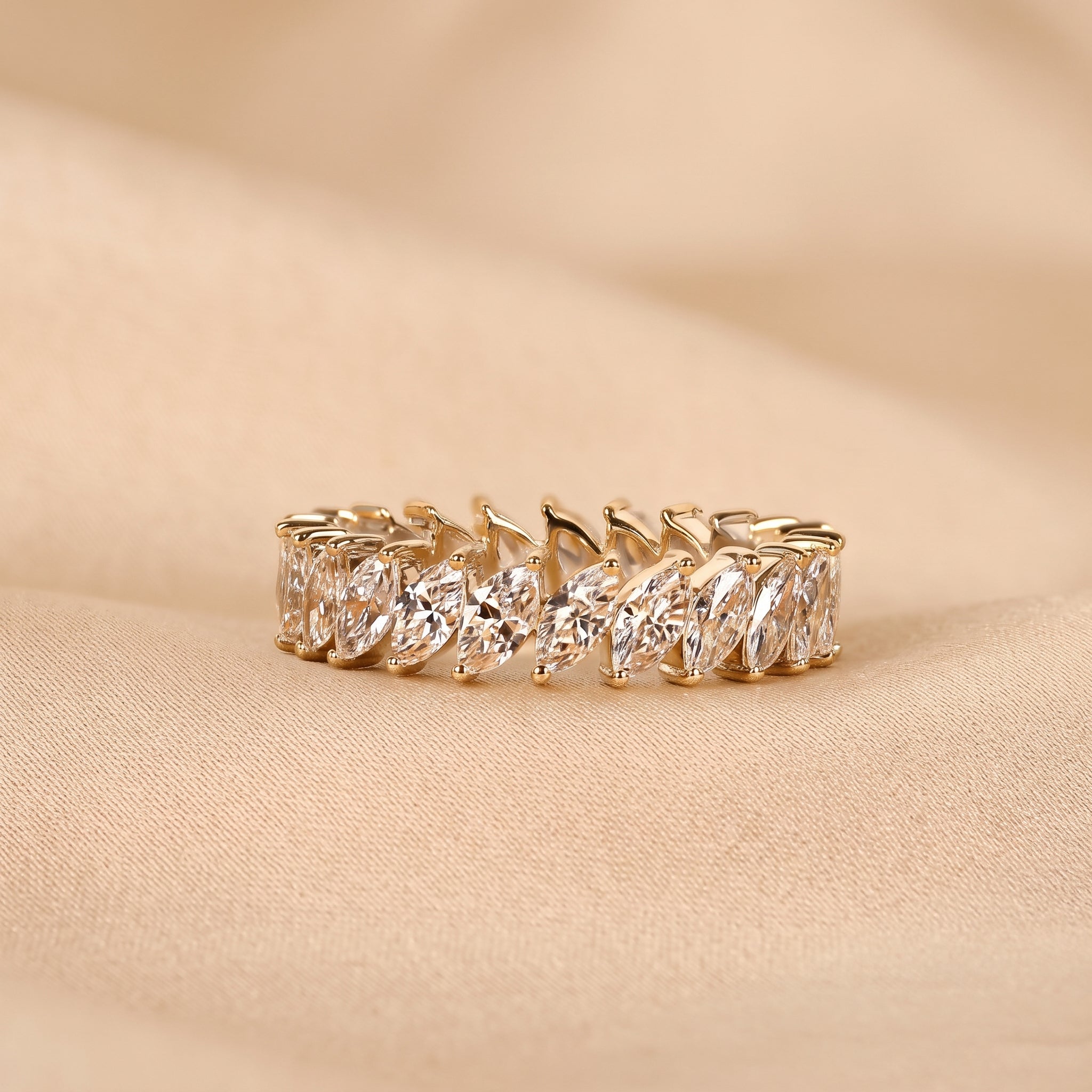 Marquise Cut Lab Grown Diamond Full Eternity Ring in 14K Yellow Gold 2.50 CTW