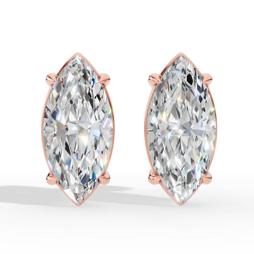 Marquise Cut  Solitaire Lab-Grown Diamond Stud Earrings 14k Rose Gold