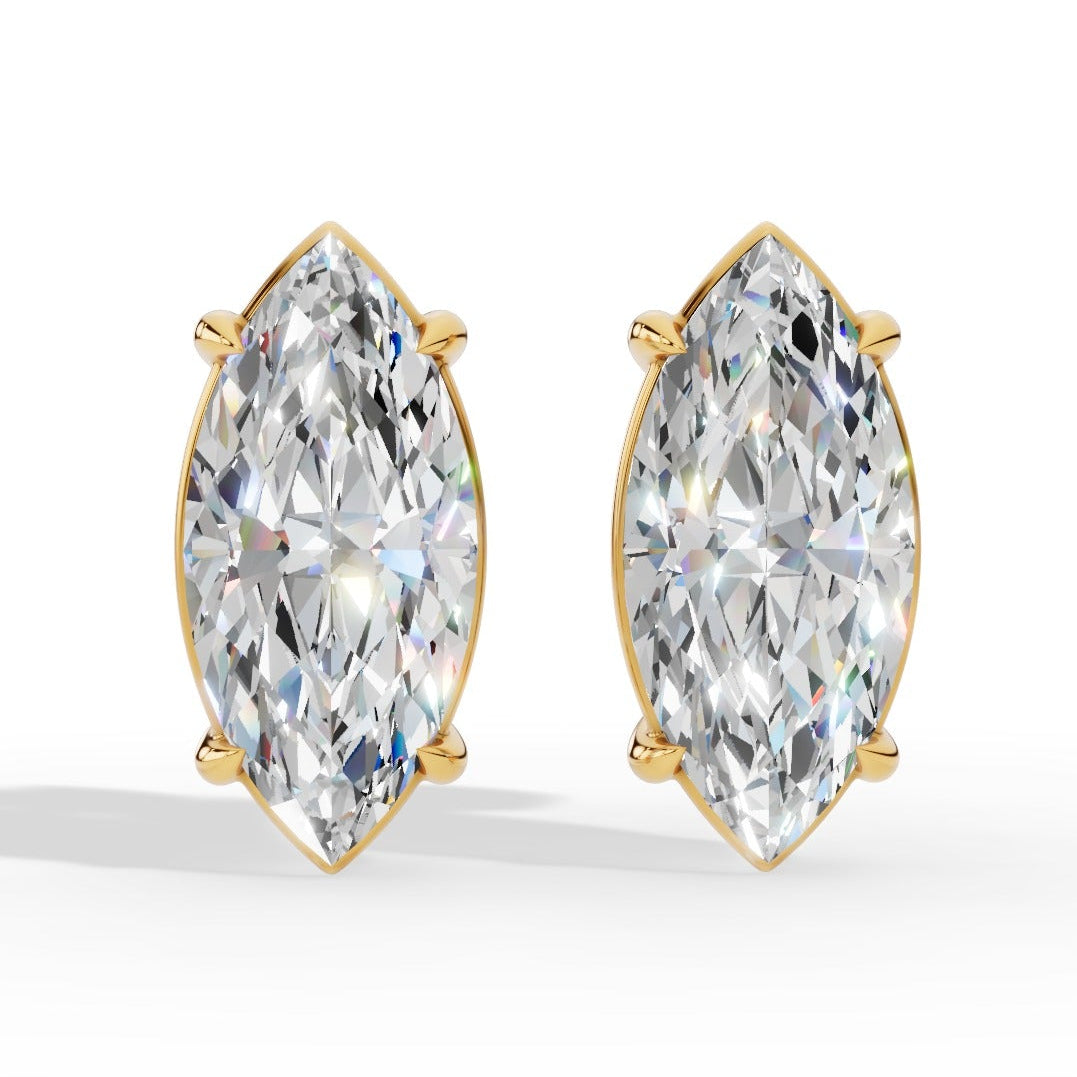 Marquise Cut  Solitaire Lab-Grown Diamond Stud Earrings 14k Yellow Gold