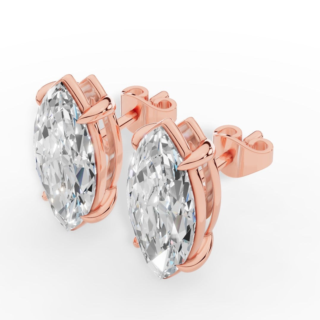 Marquise Cut  Solitaire Lab-Grown Diamond Stud Earrings 18k Rose Gold
