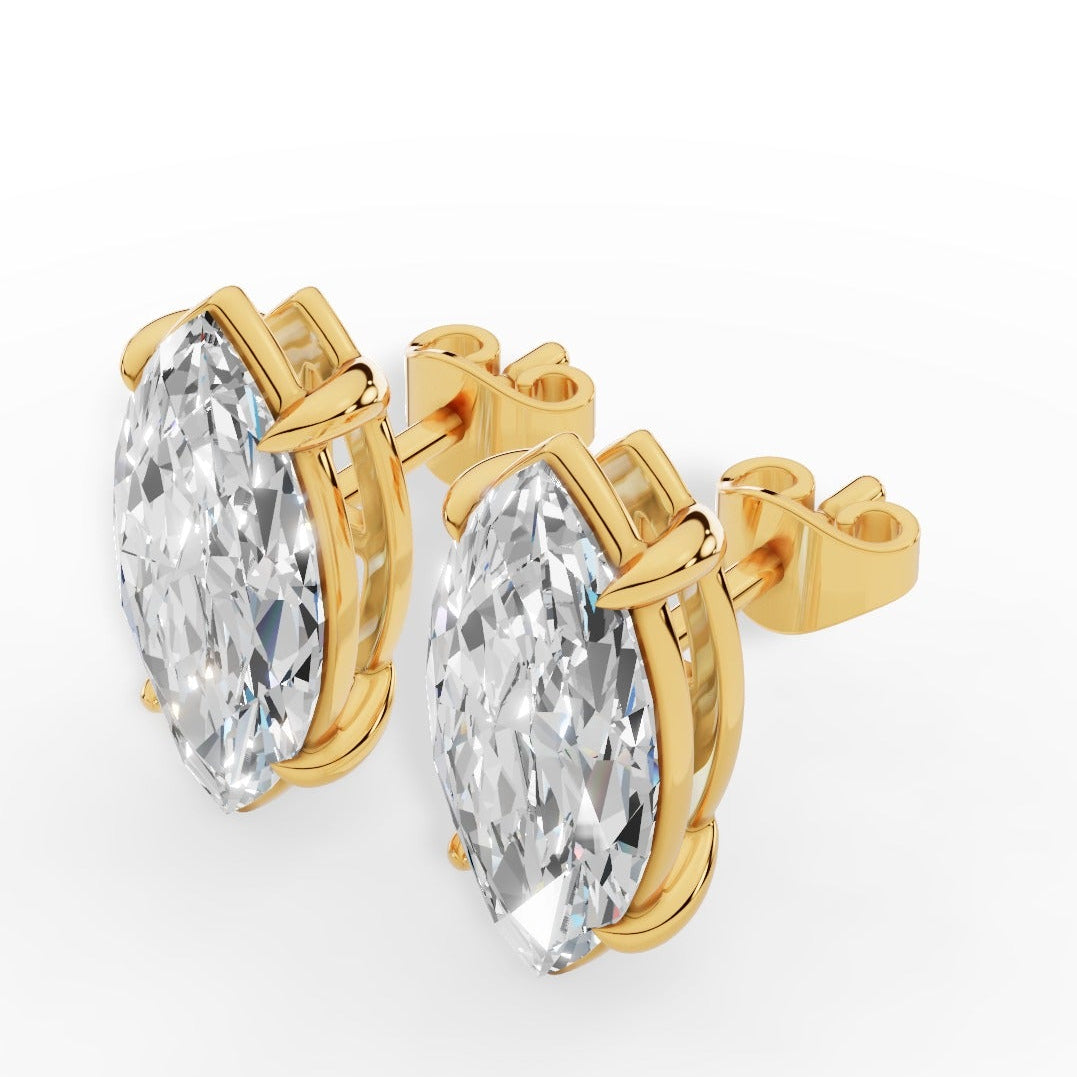 Marquise Cut  Solitaire Lab-Grown Diamond Stud Earrings 18k Yellow Gold