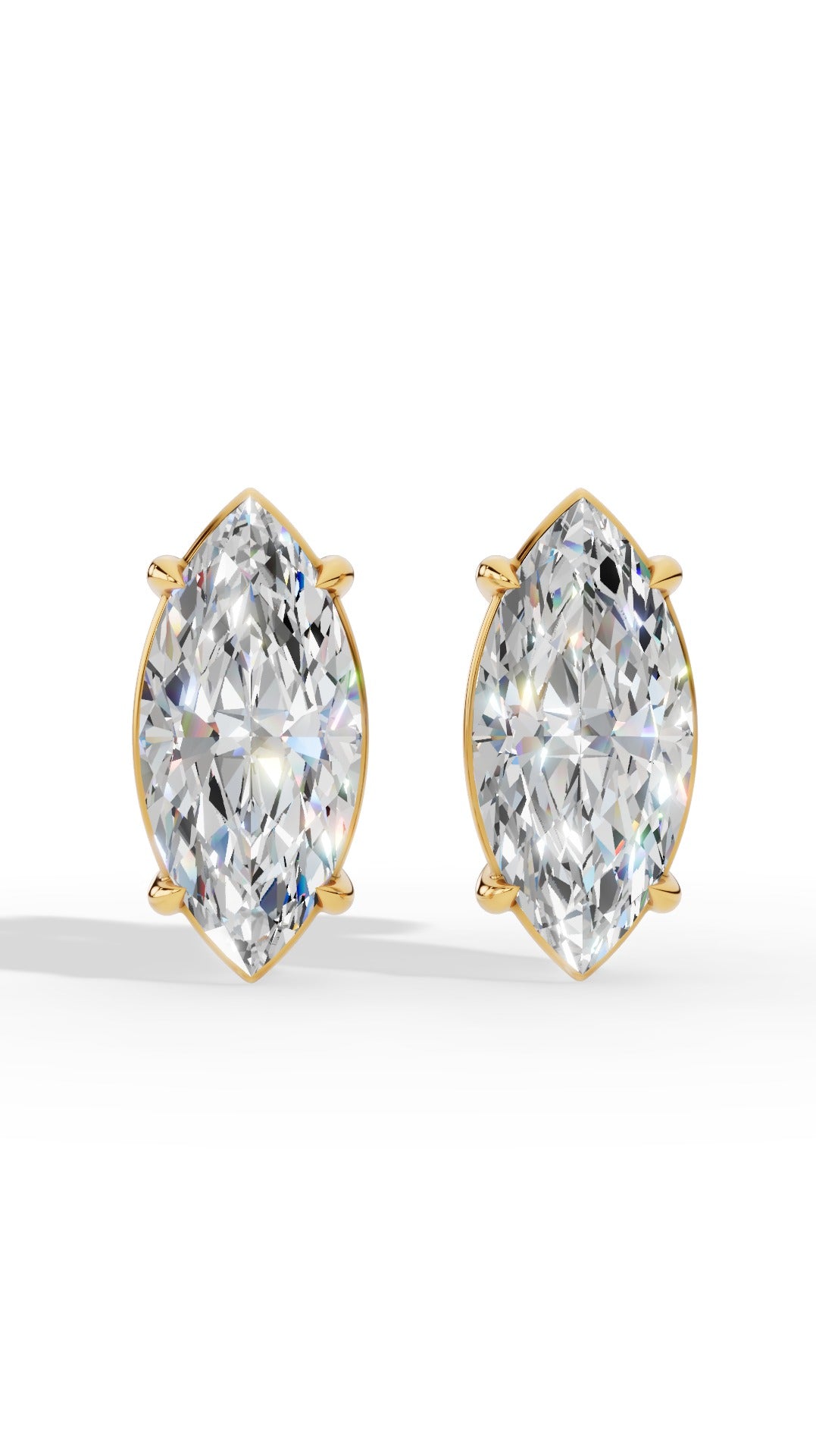 Marquise Cut Solitaire Stud Earrings 14K Yellow Gold 2.0 CTW