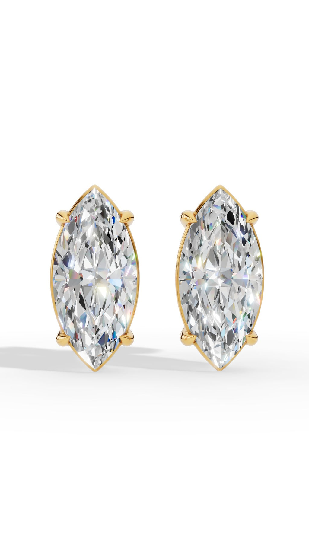Marquise Cut Solitaire Stud Earrings 18K Yellow Gold 2.0 CTW