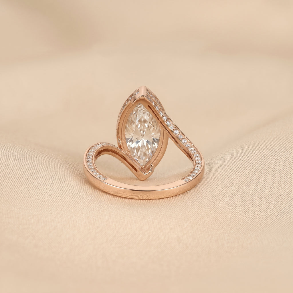 Marquise Lab Grown Diamond Bezel Bypass Ring in 10K Rose Gold 5 CTW