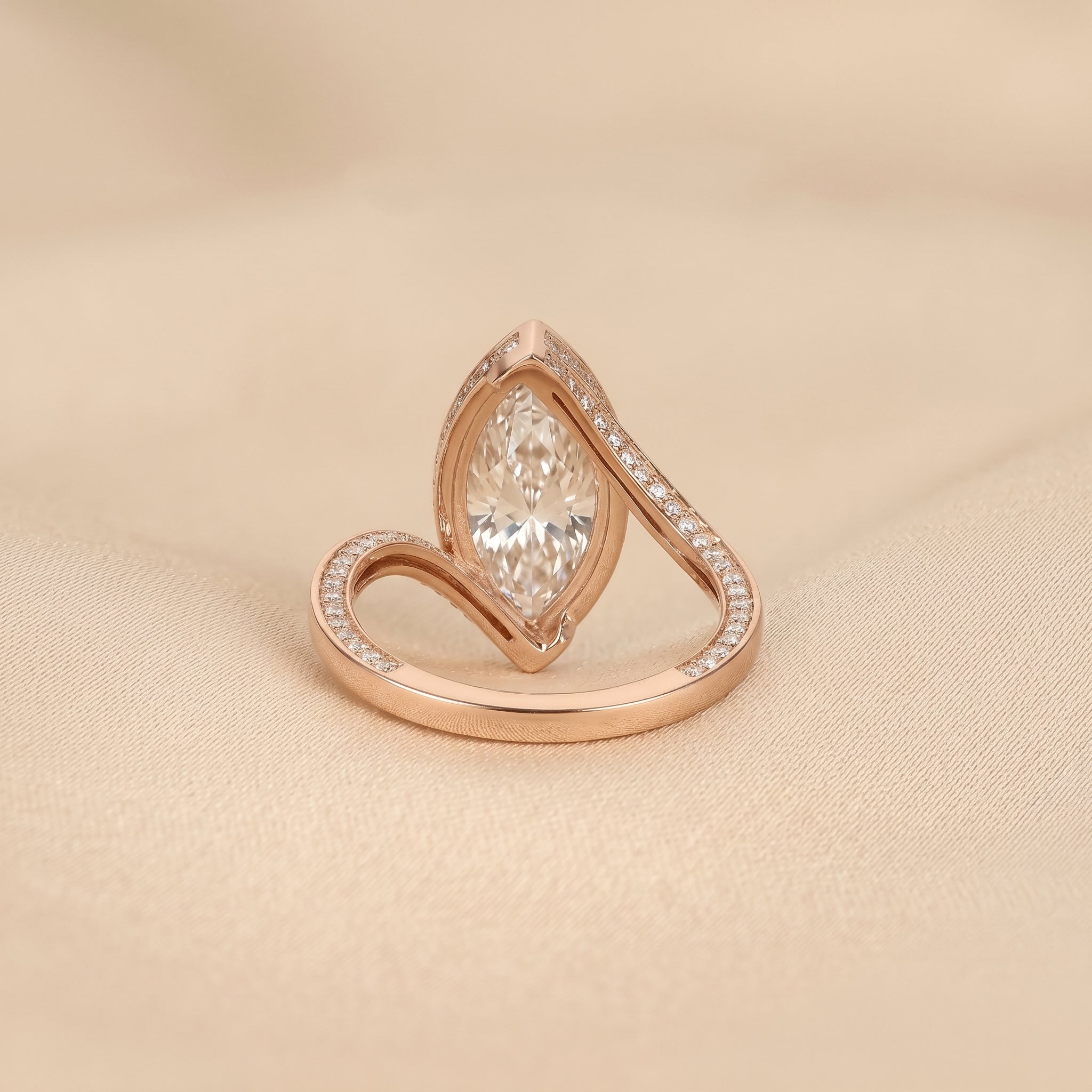 Marquise Lab Grown Diamond Bezel Bypass Ring in 10K Rose Gold 5 CTW