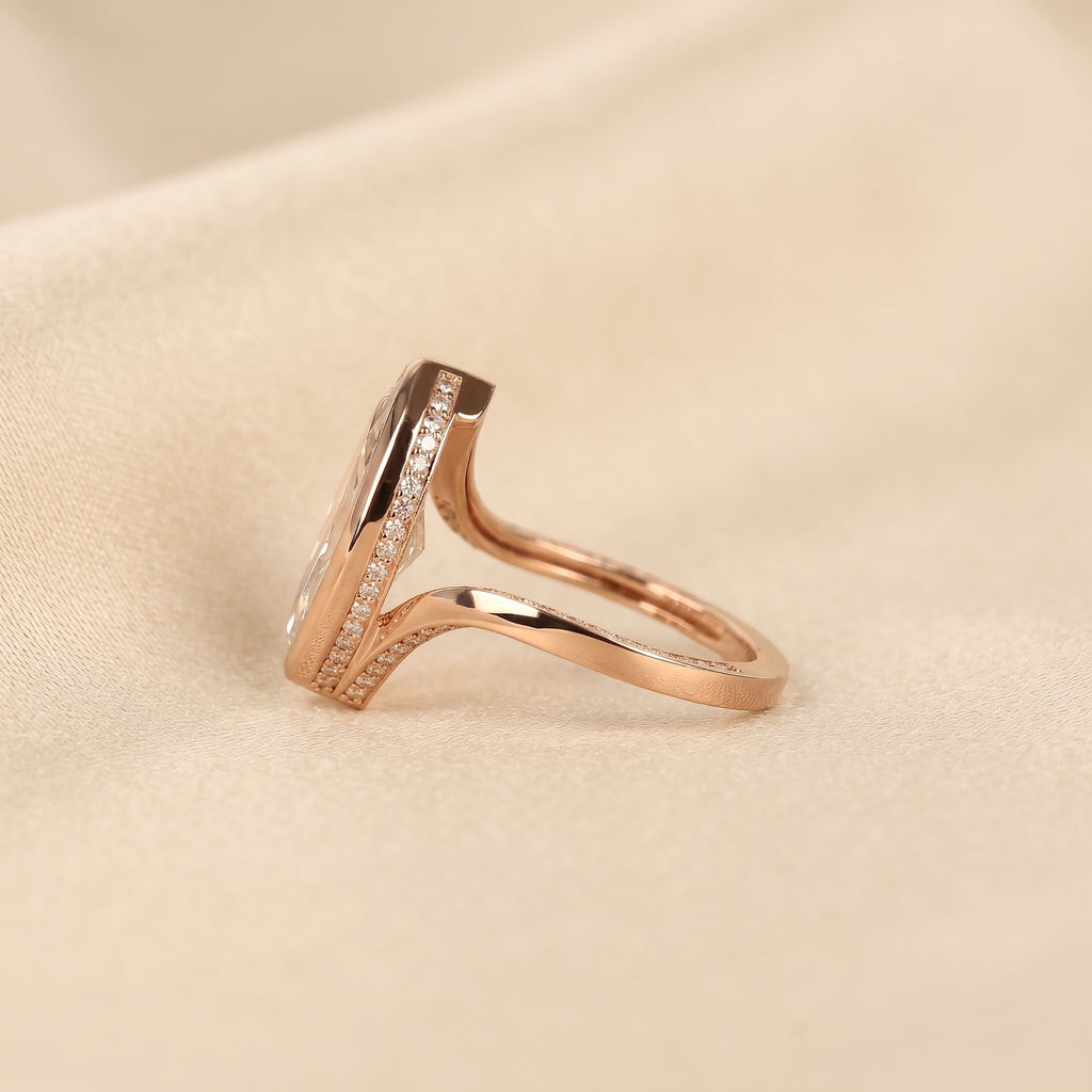 Marquise Lab Grown Diamond Bezel Bypass Ring in 10K Rose Gold 5 CTW