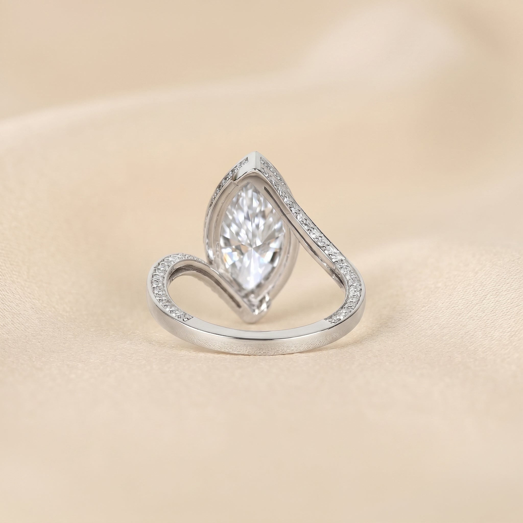 Marquise Lab Grown Diamond Bezel Bypass Ring in 10K White Gold 5 CTW