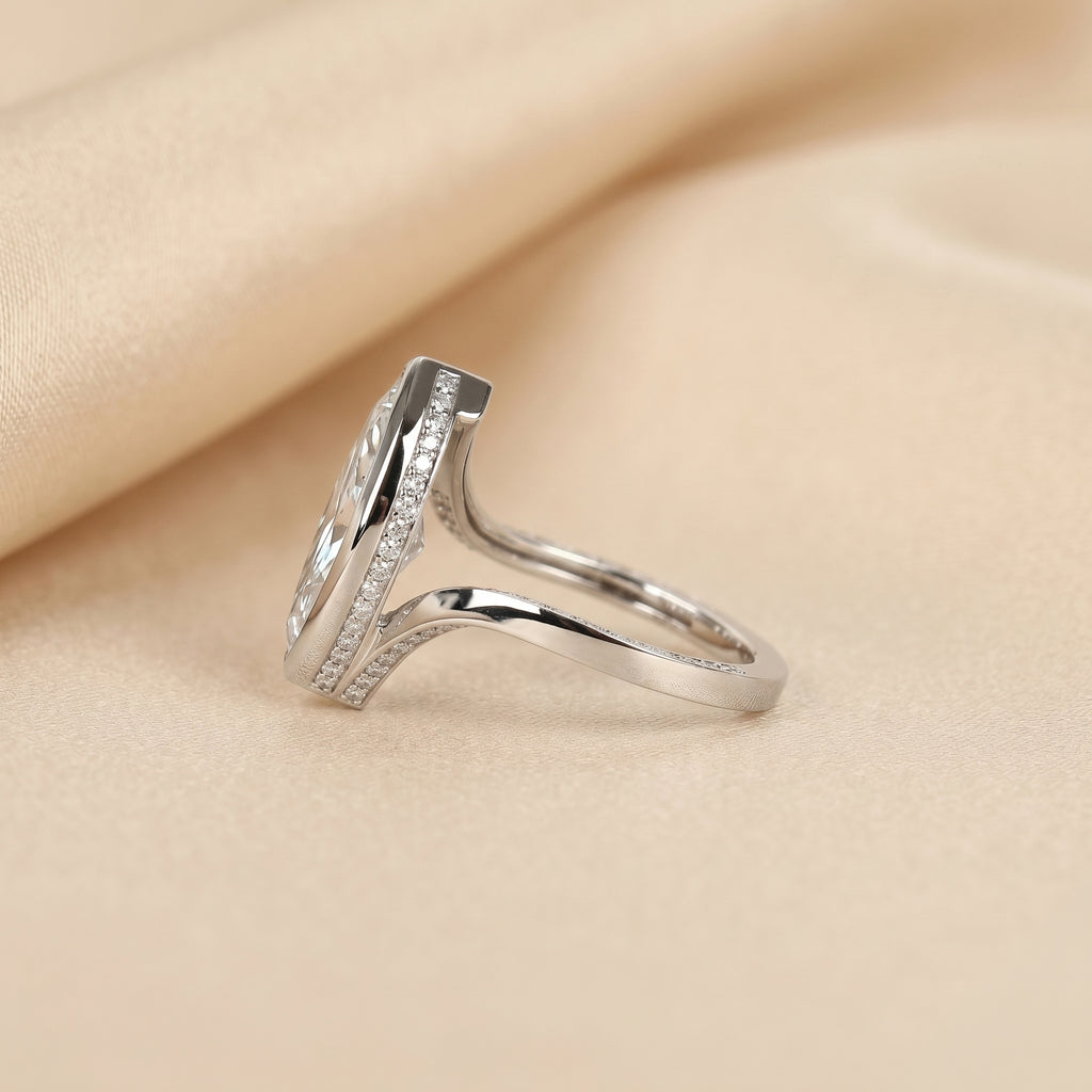Marquise Lab Grown Diamond Bezel Bypass Ring in 10K White Gold 5 CTW
