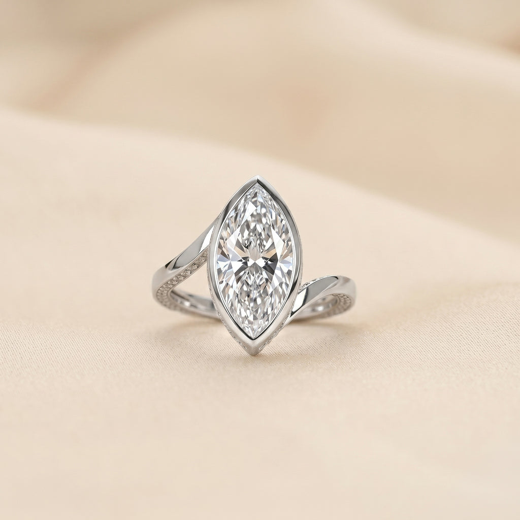 Marquise Lab Grown Diamond Bezel Bypass Ring in 10K White Gold 5 CTW