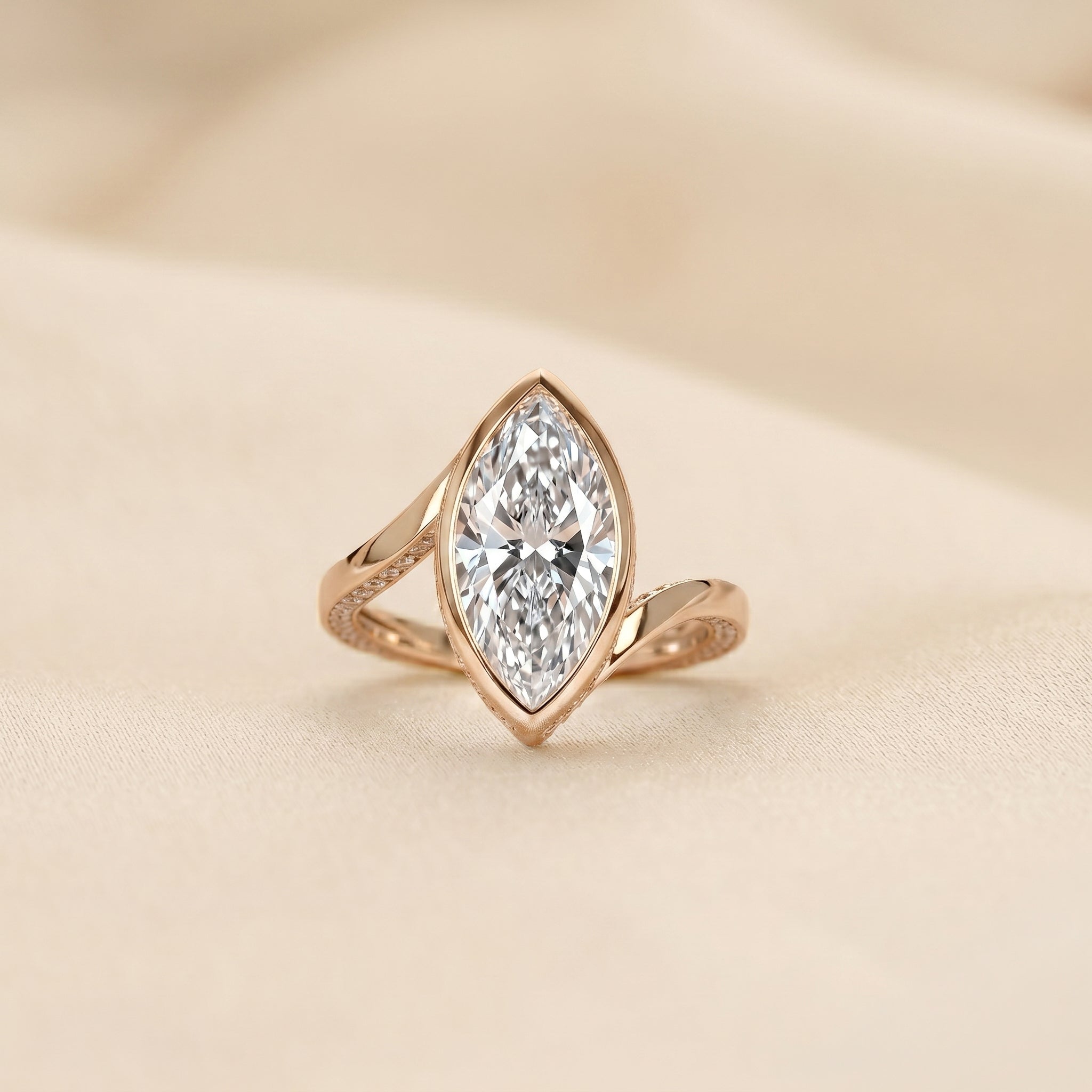 Marquise Lab Grown Diamond Bezel Bypass Ring in 14K Rose Gold 5 CTW