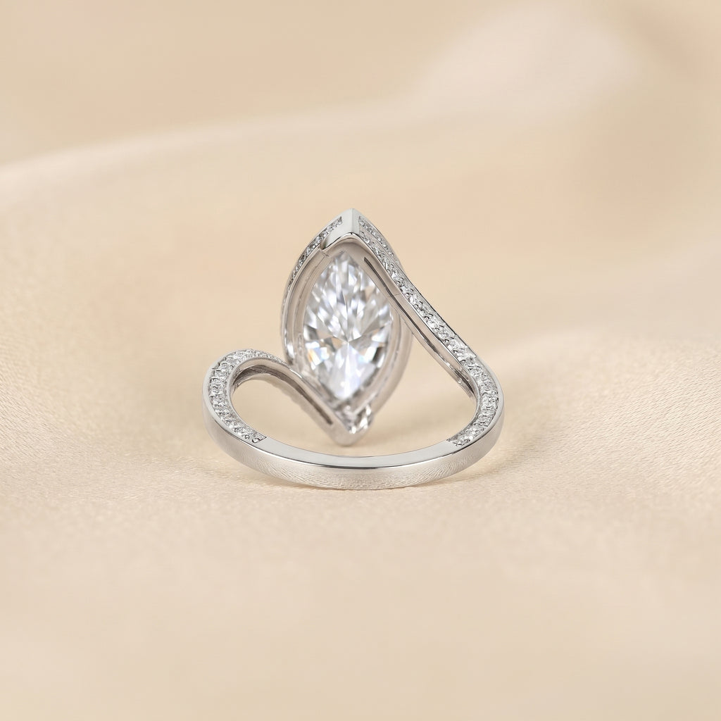 Marquise Lab Grown Diamond Bezel Bypass Ring in 14K White Gold 5 CTW