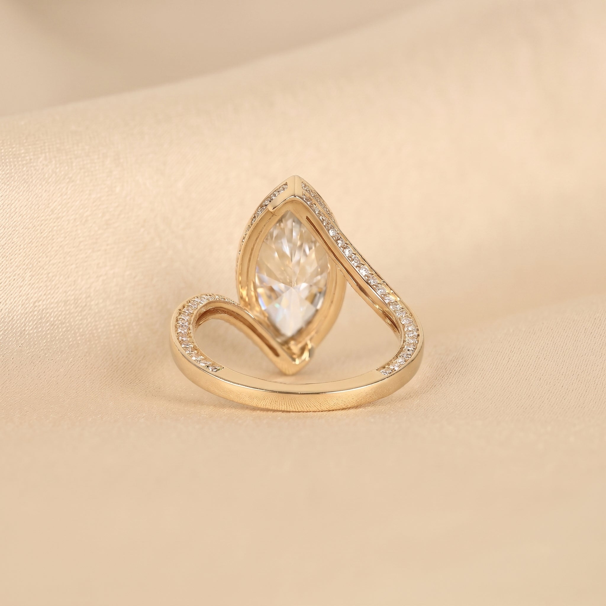 Marquise Lab Grown Diamond Bezel Bypass Ring in 14K Yellow Gold 5 CTW
